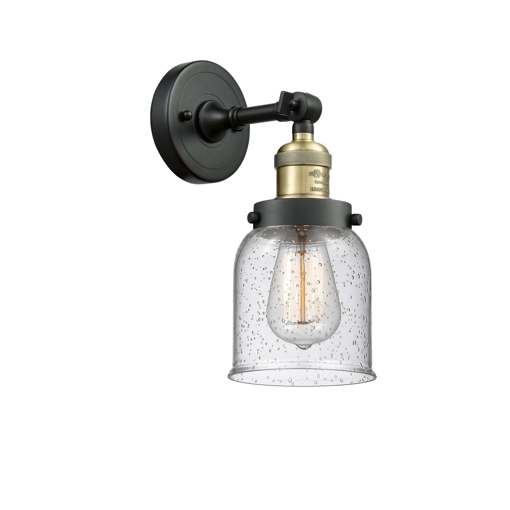 Shown in Black Antique Brass finish and Seedy glass