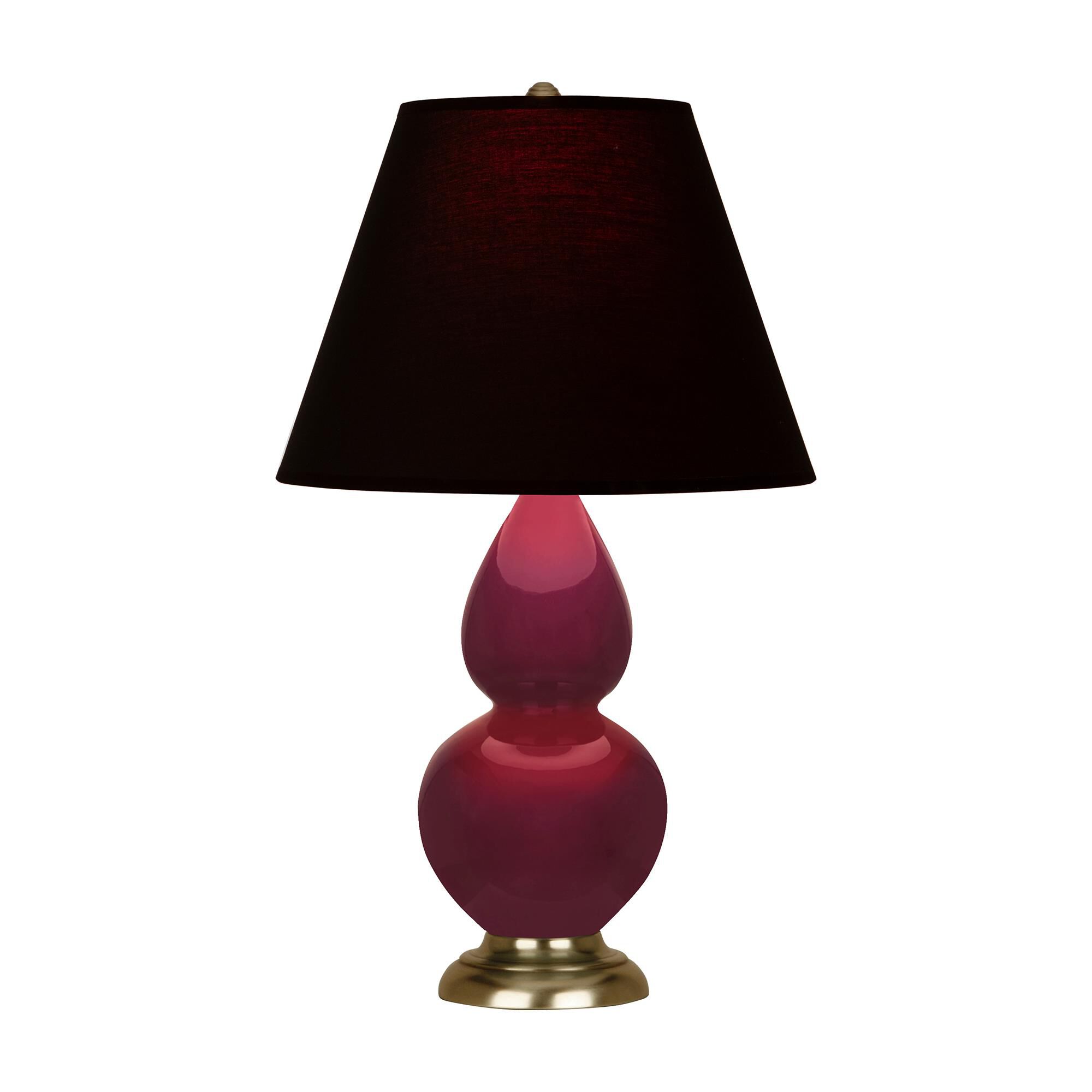 Shown in Sugar Plum finish and Ink Black with Rose Red Lining shade and Antique Brass accent