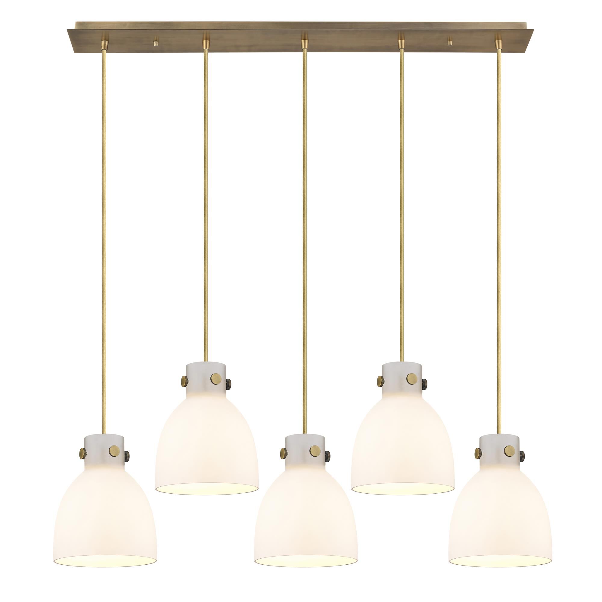 Shown in Brushed Brass finish and White glass and White Glass shade