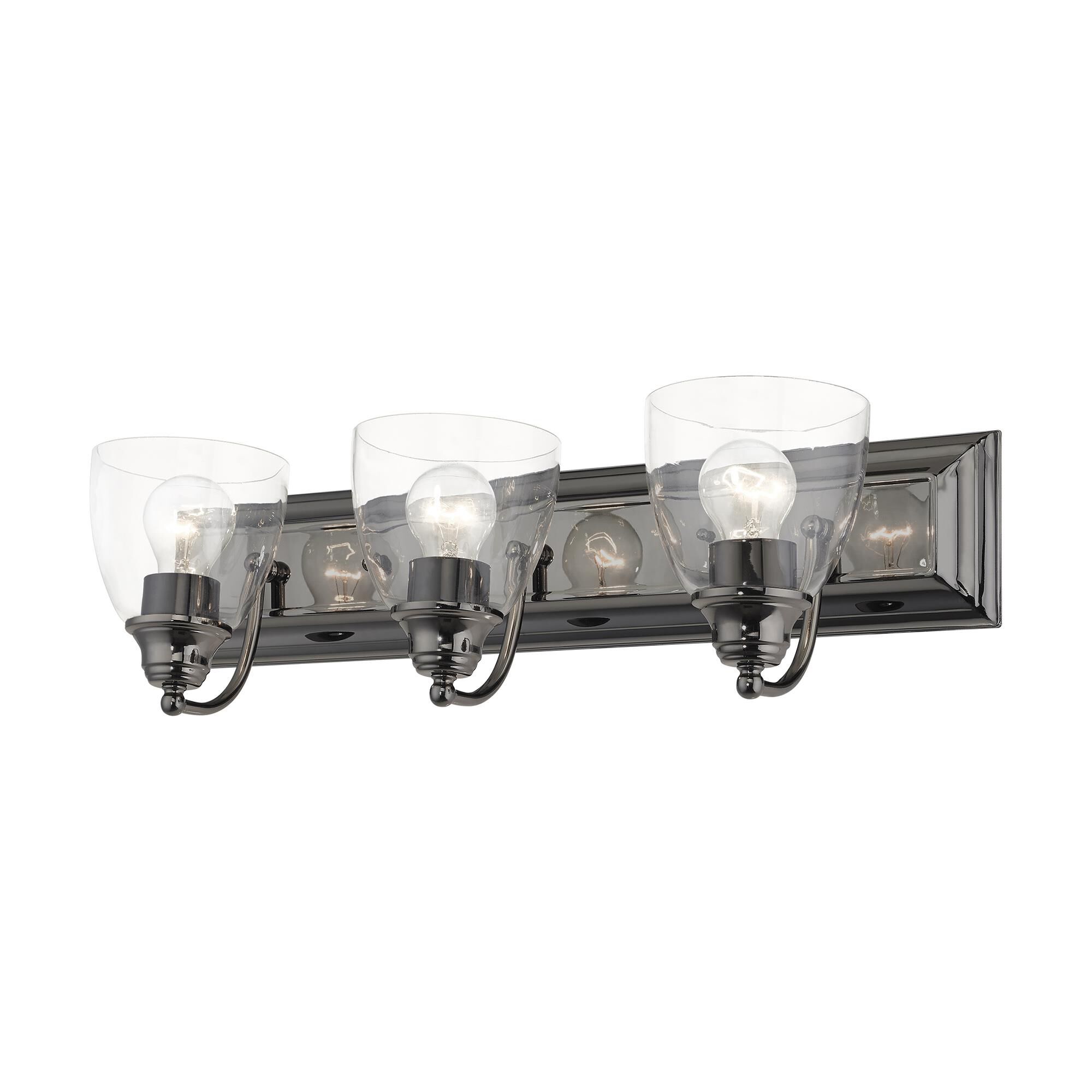 Shown in Black Chrome finish and Hand Blown Clear glass