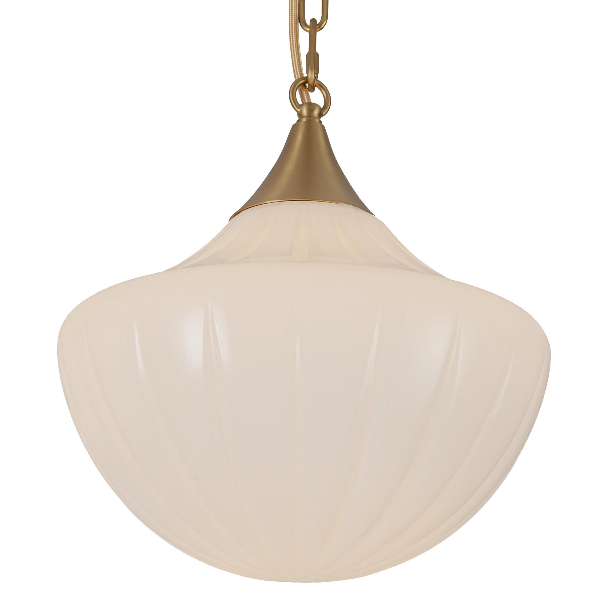 Shown in Brushed Gold finish and Glossy Ribbed Opal glass
