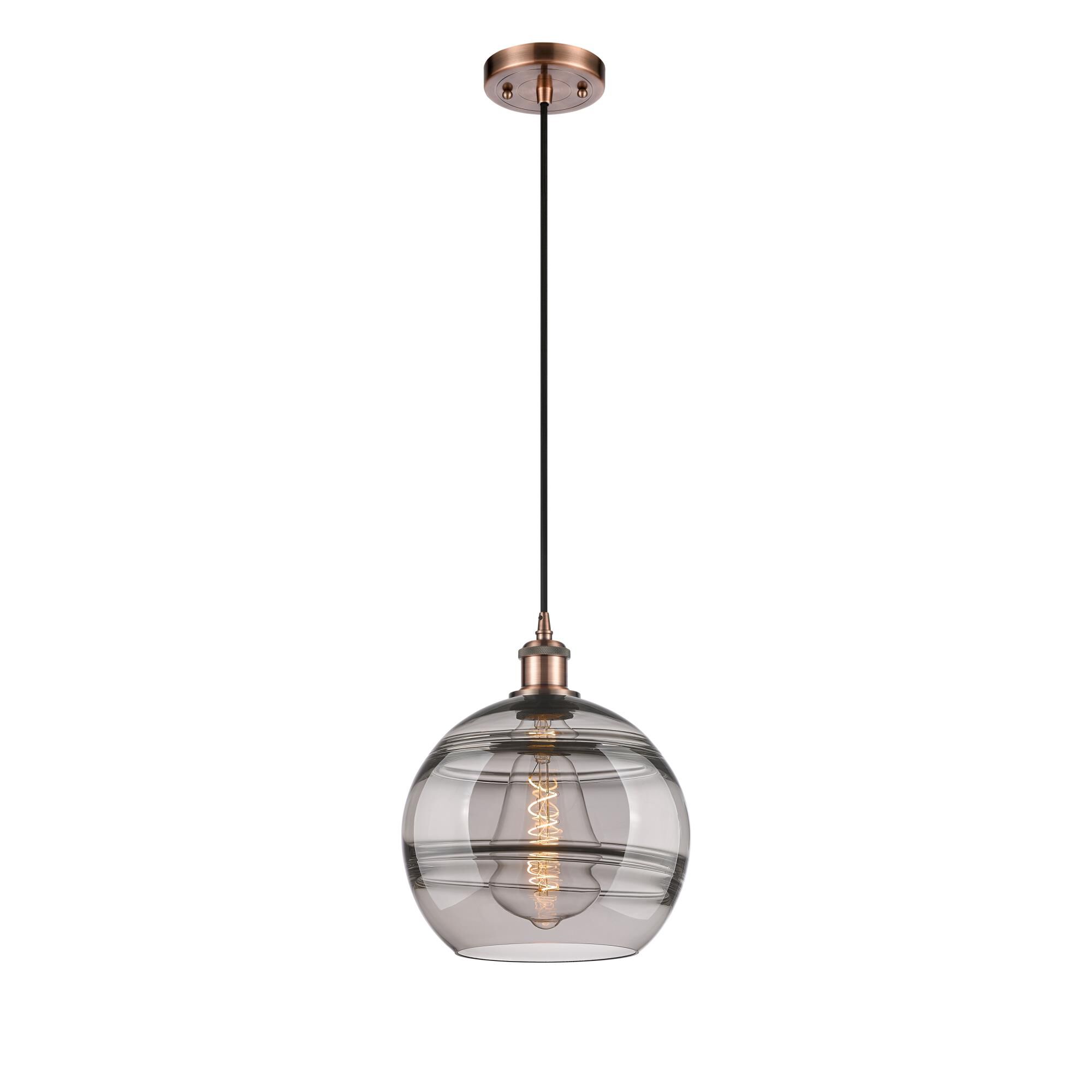 Shown in Antique Copper finish and Light Smoke glass