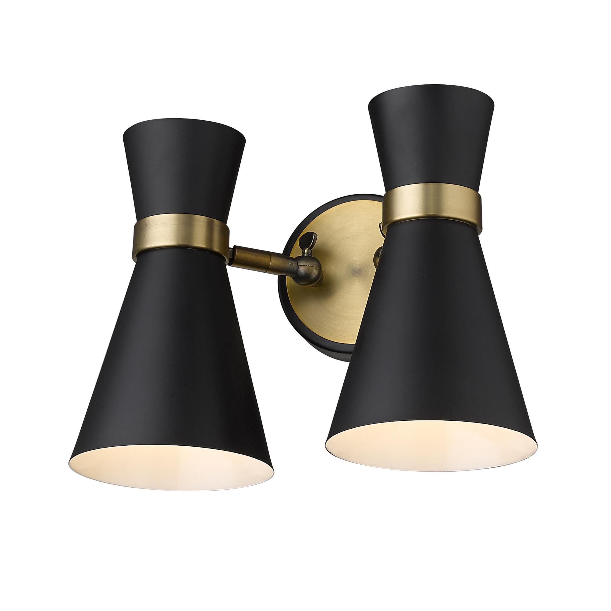Shown in Matte Black + Heritage Brass finish and Metal glass and Metal shade