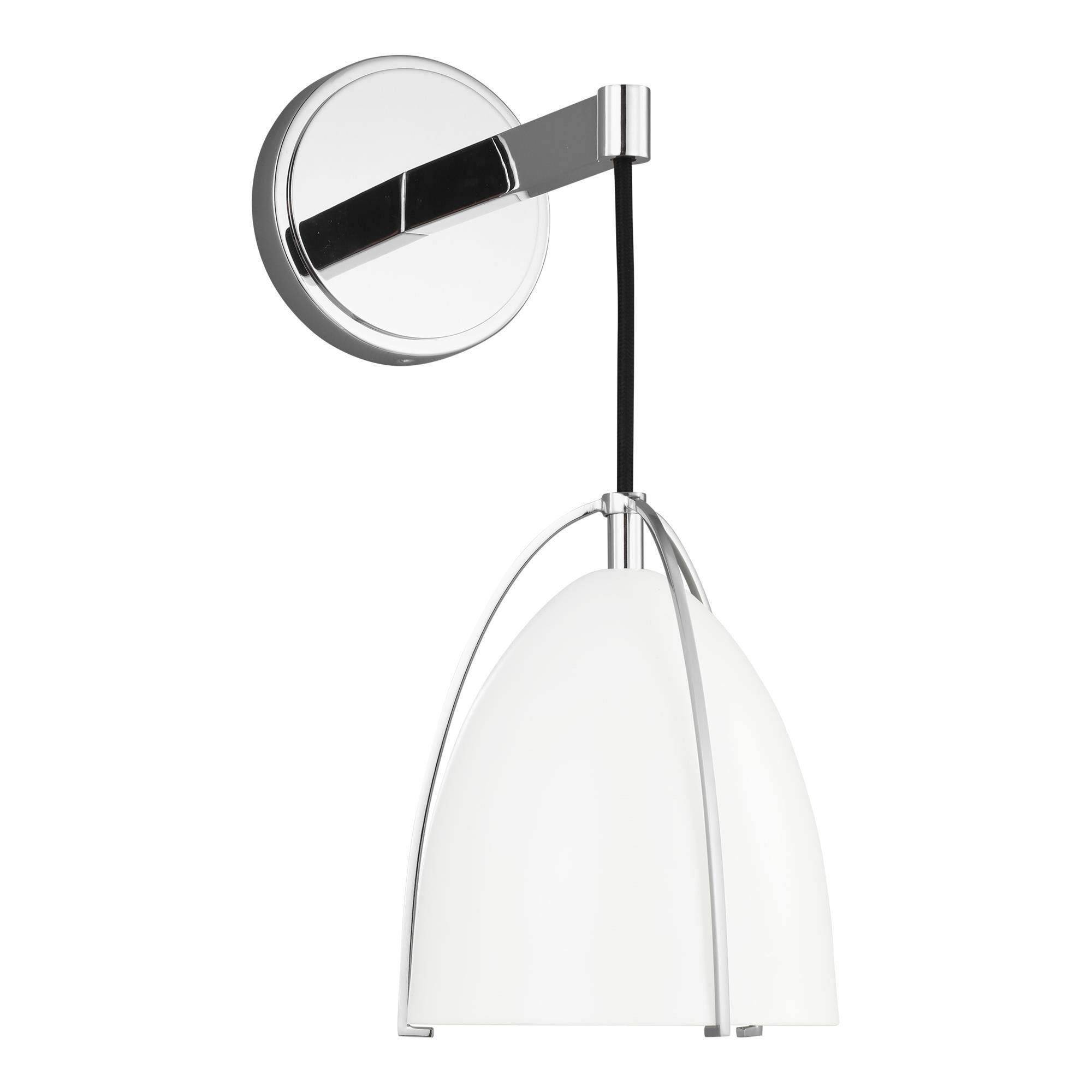 Shown in Chrome finish and Matte White glass and Matte White Steel shade