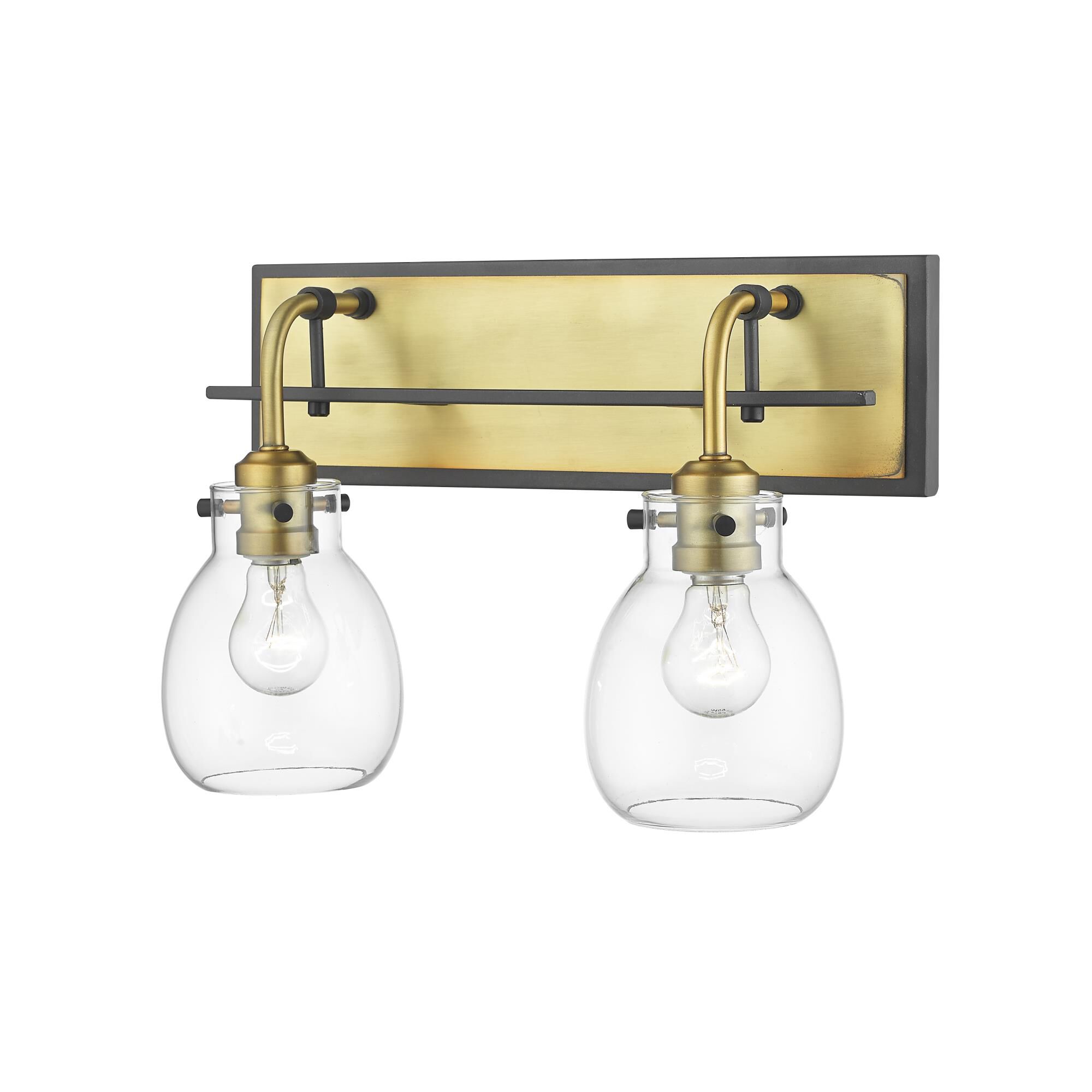 Shown in Matte Black + Olde Brass finish and Glass shade