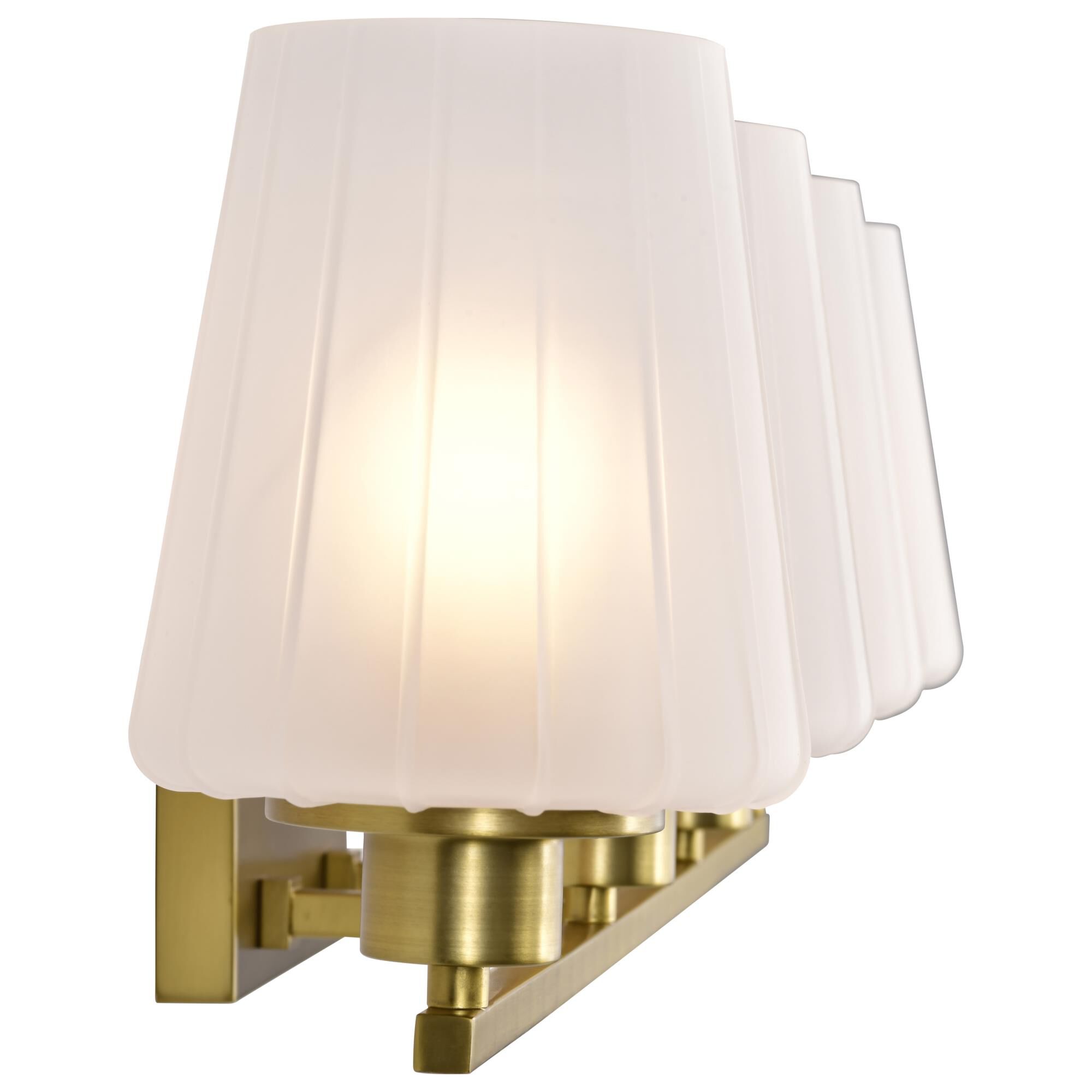 Shown in Vintage Brass finish and Etched White glass