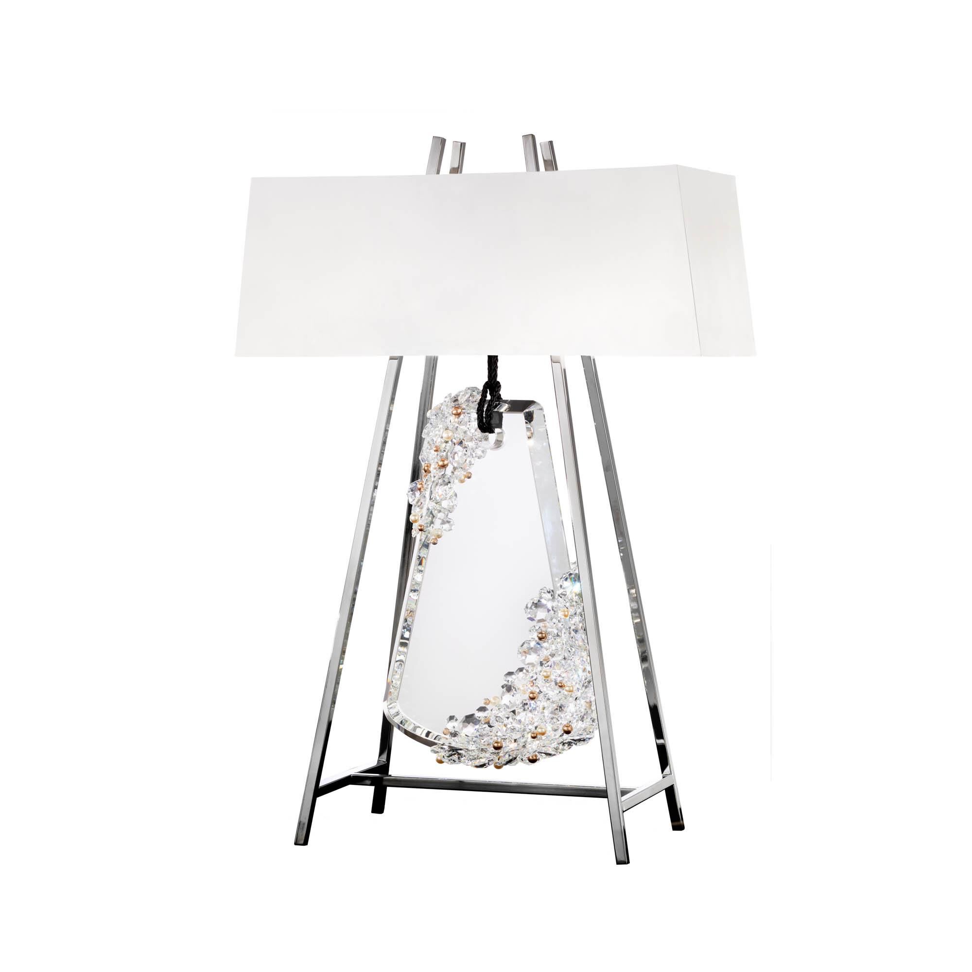 Shown in Polished Chrome With Black Rope finish and Radiance crystal and Fabric glass