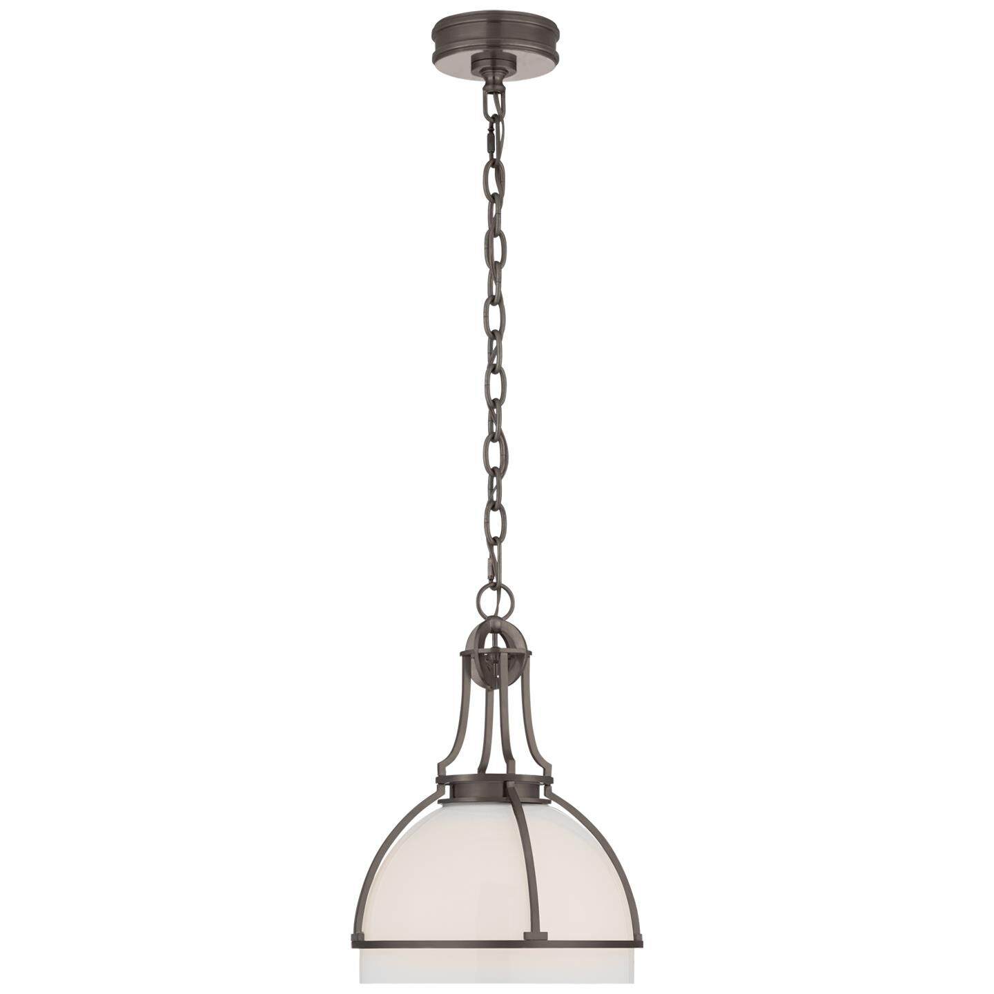 Shown in Bronze finish and White glass and White Glass shade