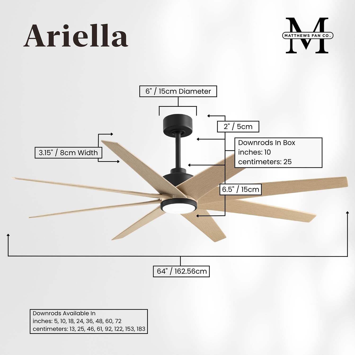 Ariella Outdoor Rated 64 Inch Ceiling Fan with Light Kit by Matthews Fan Company