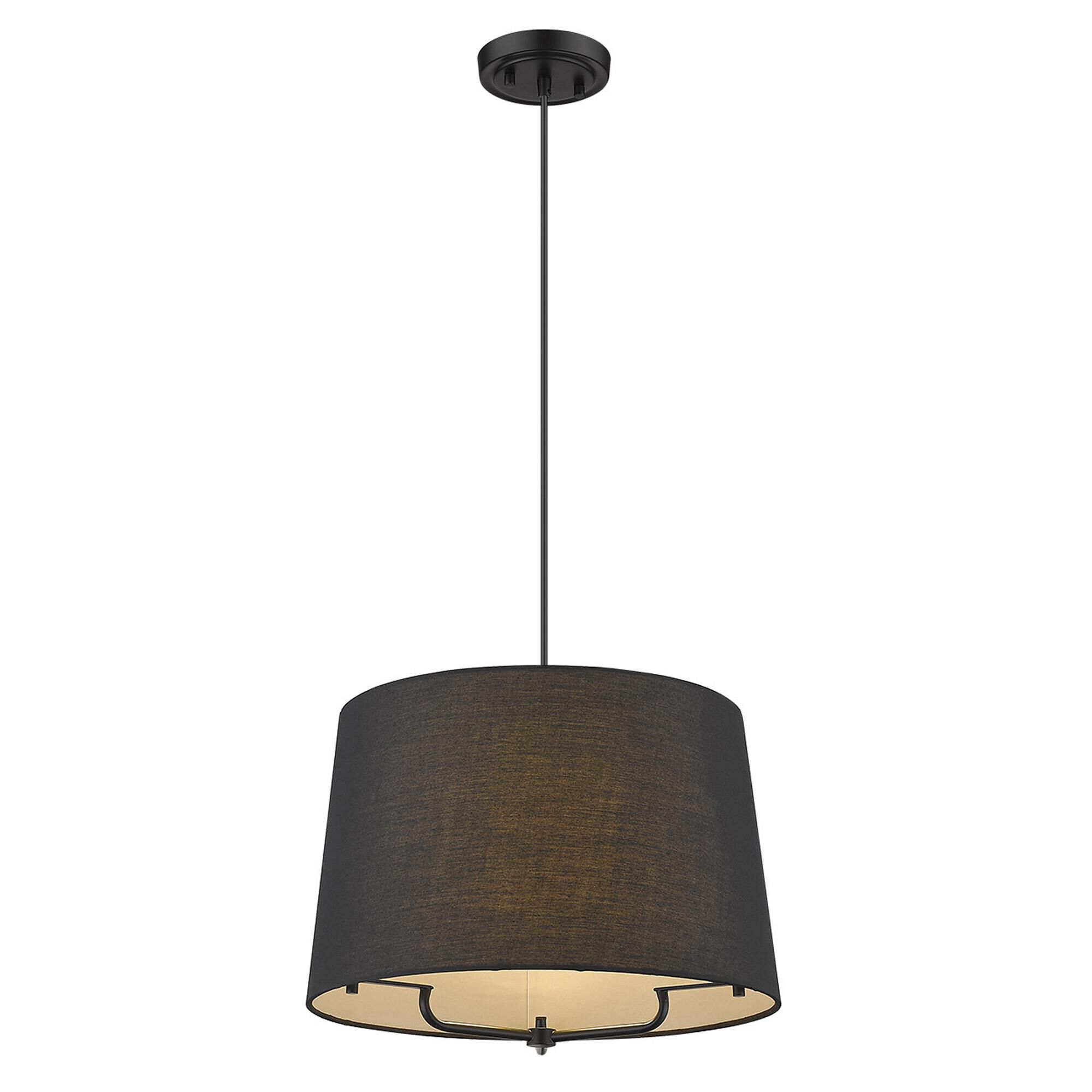 Shown in Matte Black finish and Matte Black glass and Black Hardback Linen Drum shade
