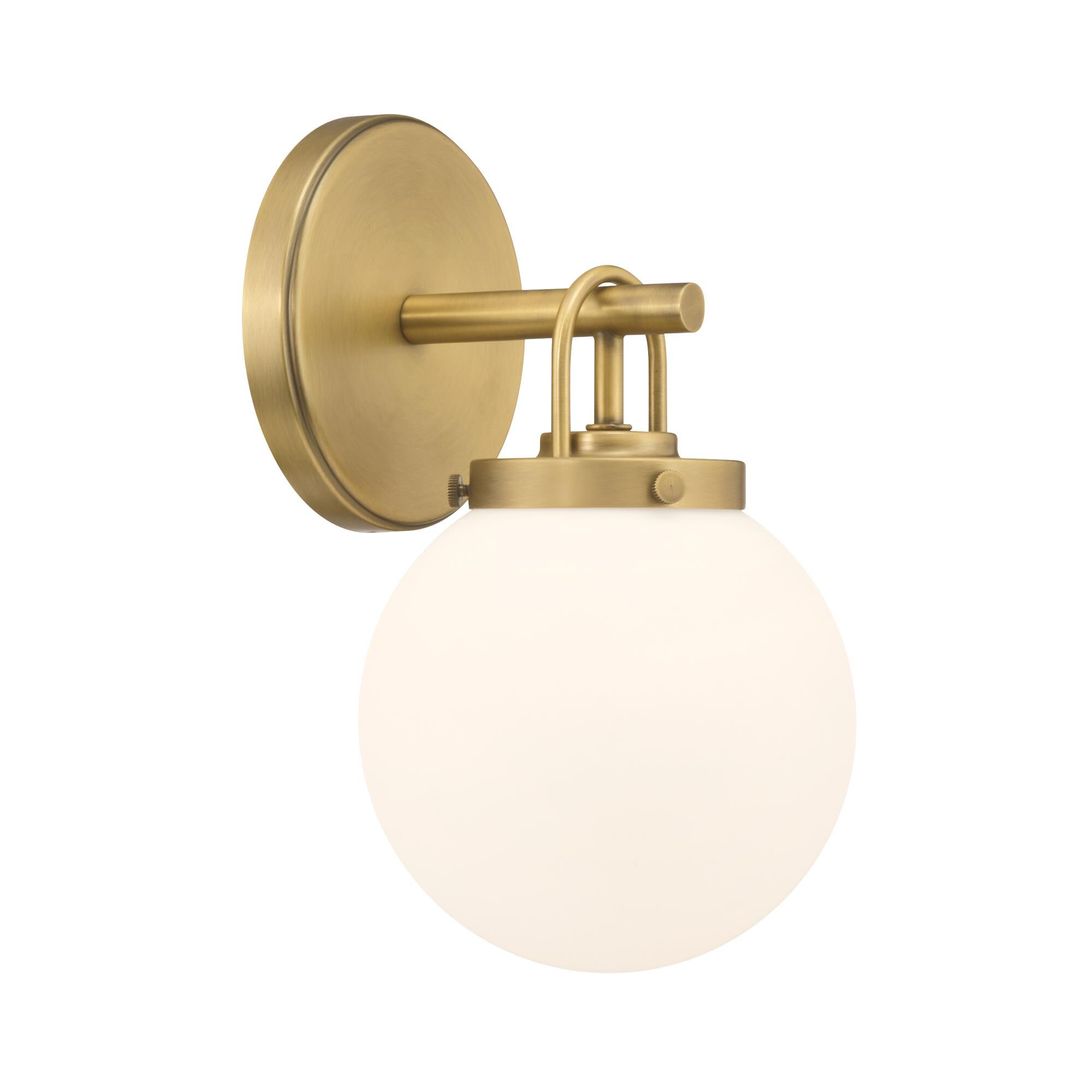 Shown in Legacy Brass finish and Etched White glass