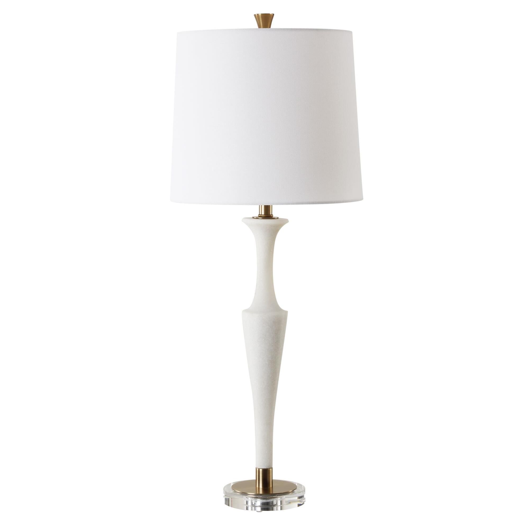 Shown in This Table Lamp Adds An Air Of Elegance And Sophistication To Any Space. The Base Of The Lamp Is Cra finish and Round Hardback shade