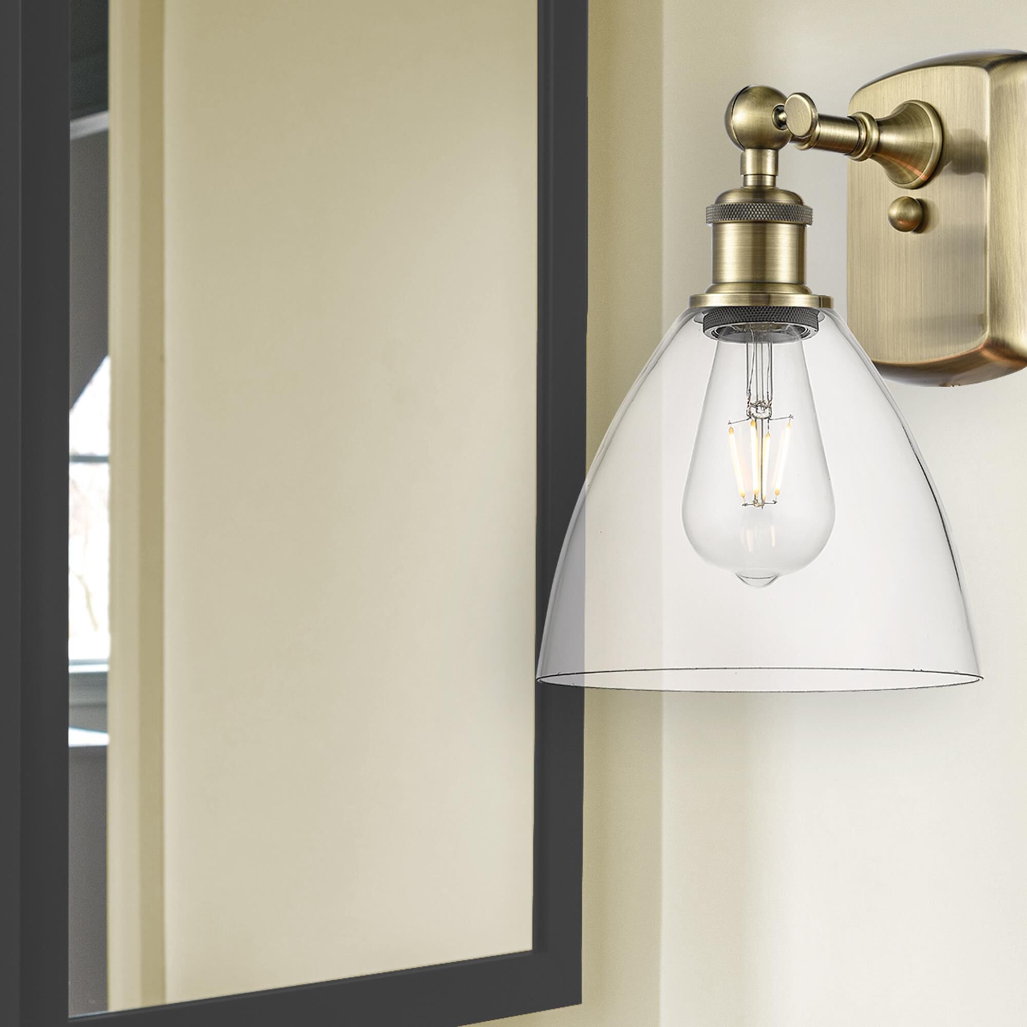 Shown in Antique Brass finish and Clear Ballston Dome glass and No Shade shade