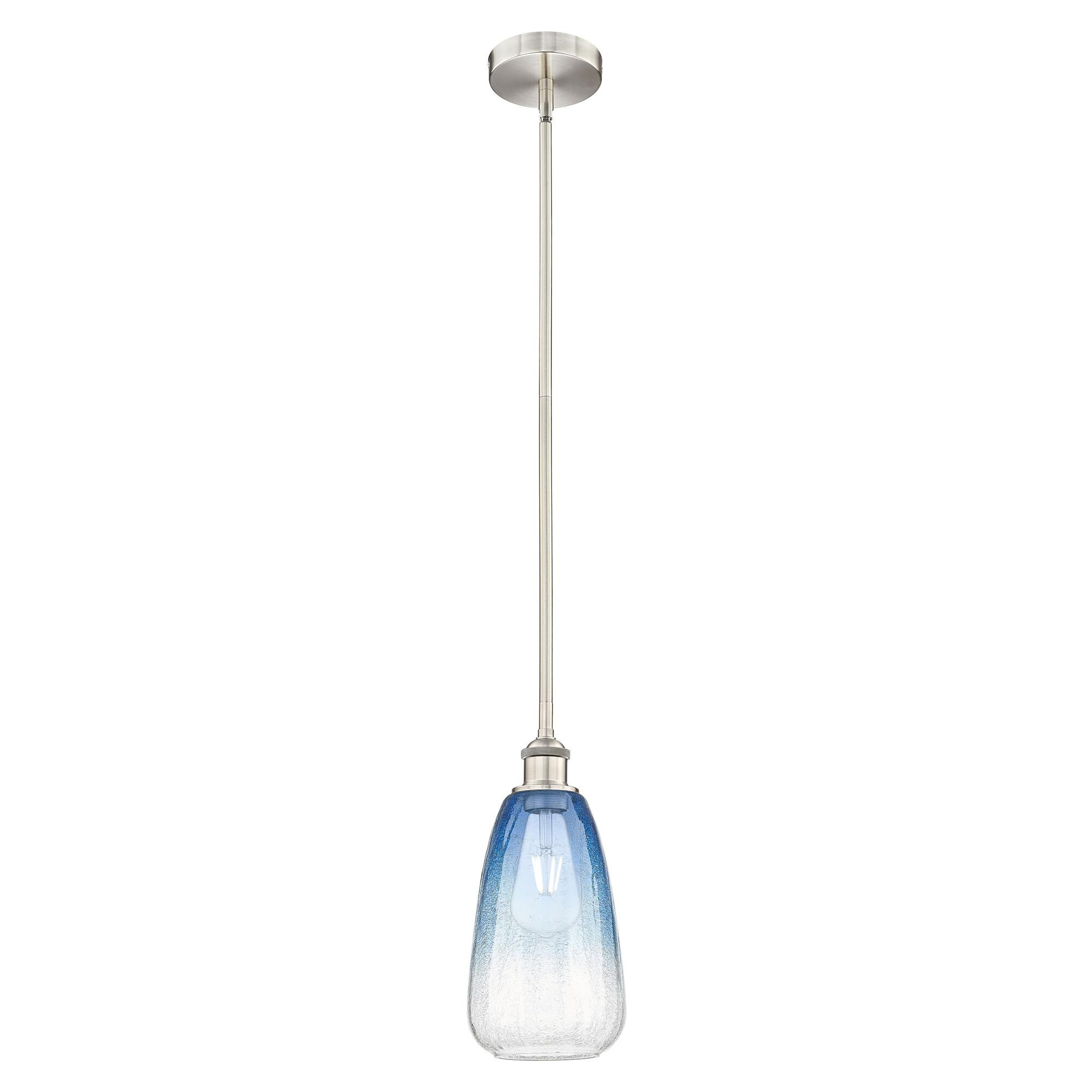 Shown in Brushed Satin Nickel finish and Sapphire Blue glass