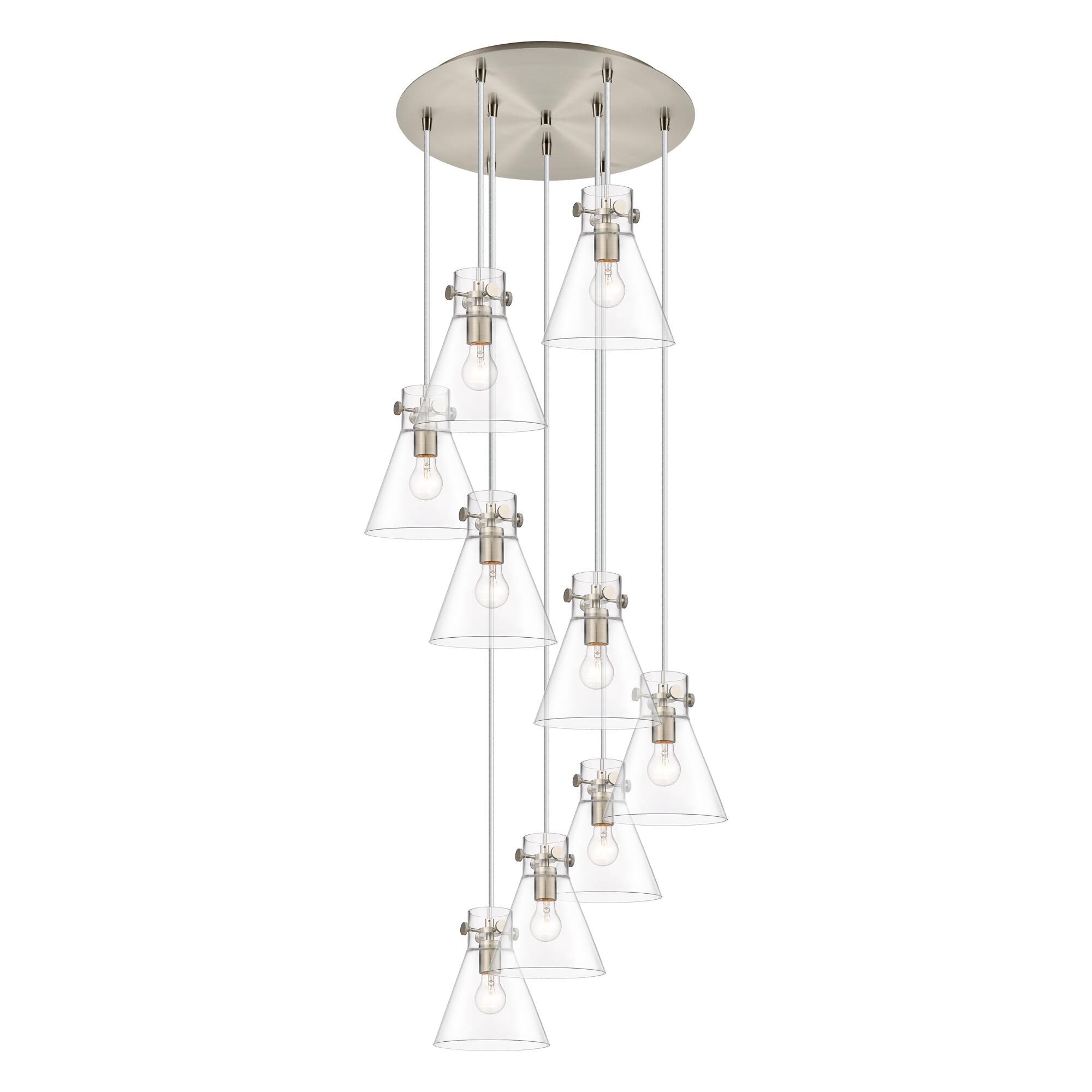 Shown in Brushed Satin Nickel finish and Clear glass and Clear Glass shade