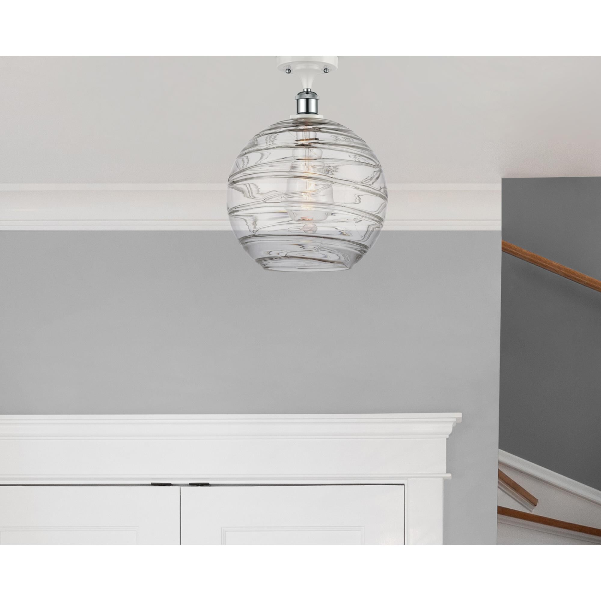 Shown in White And Polished Chrome finish and Clear X-Large Deco Swirl glass and Polished Chrome accent