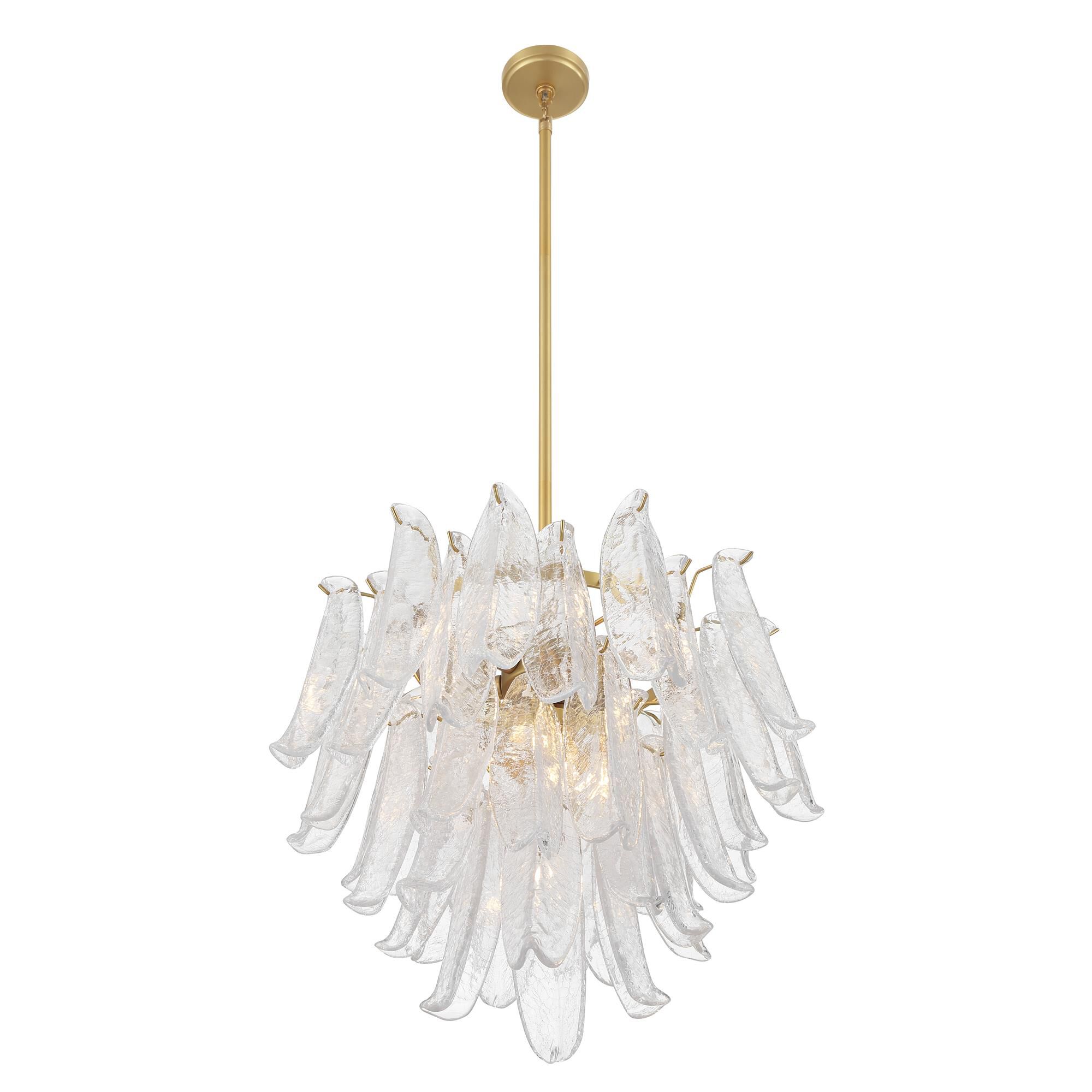 Shown in Legacy Brass finish and Clear Crackled glass