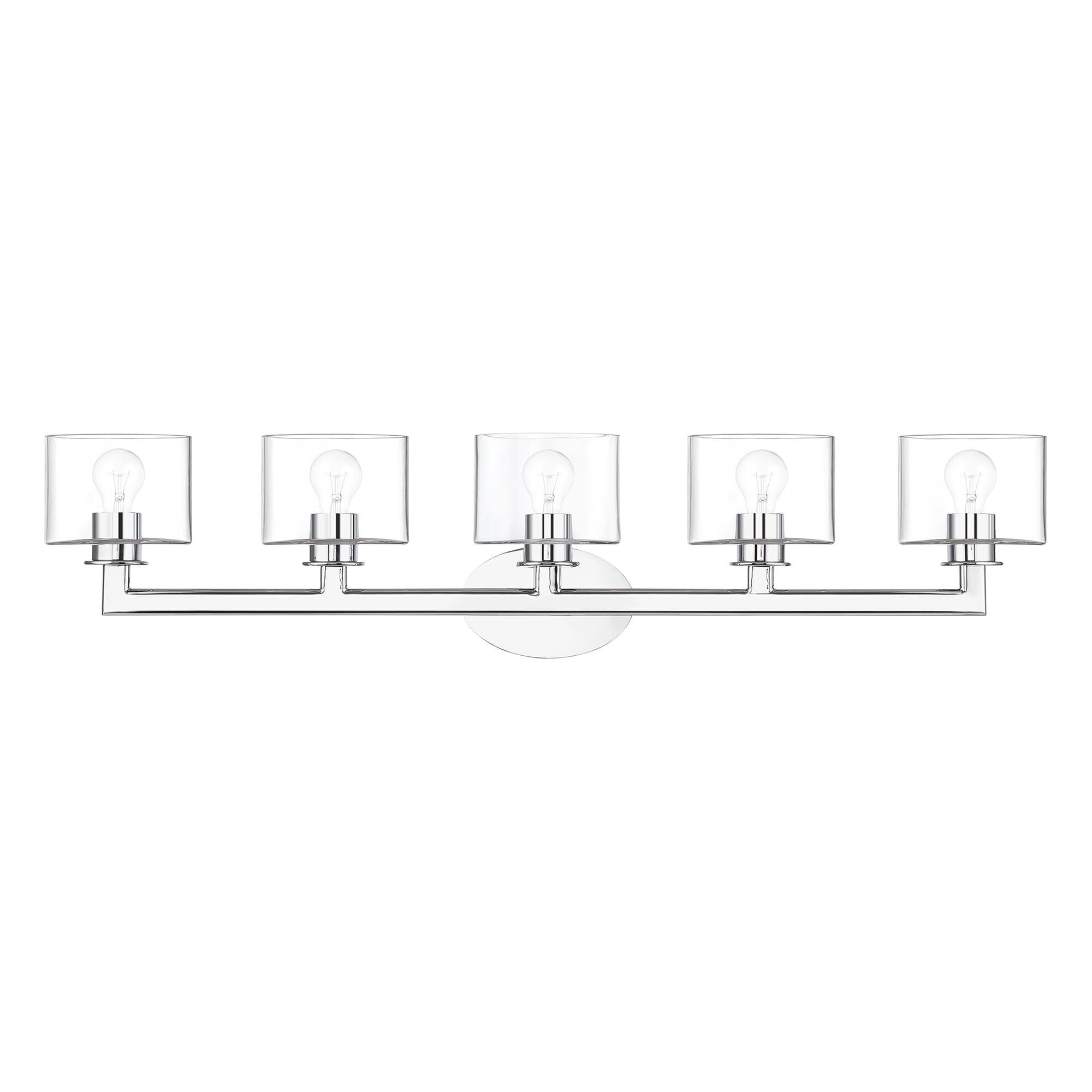 Shown in Polished Chrome finish and Mouth Blown Clear glass