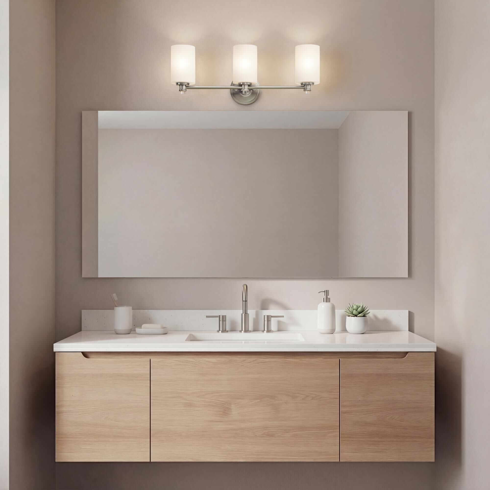 Shown in Brushed Nickel finish and Satin Etched Cased Opal glass