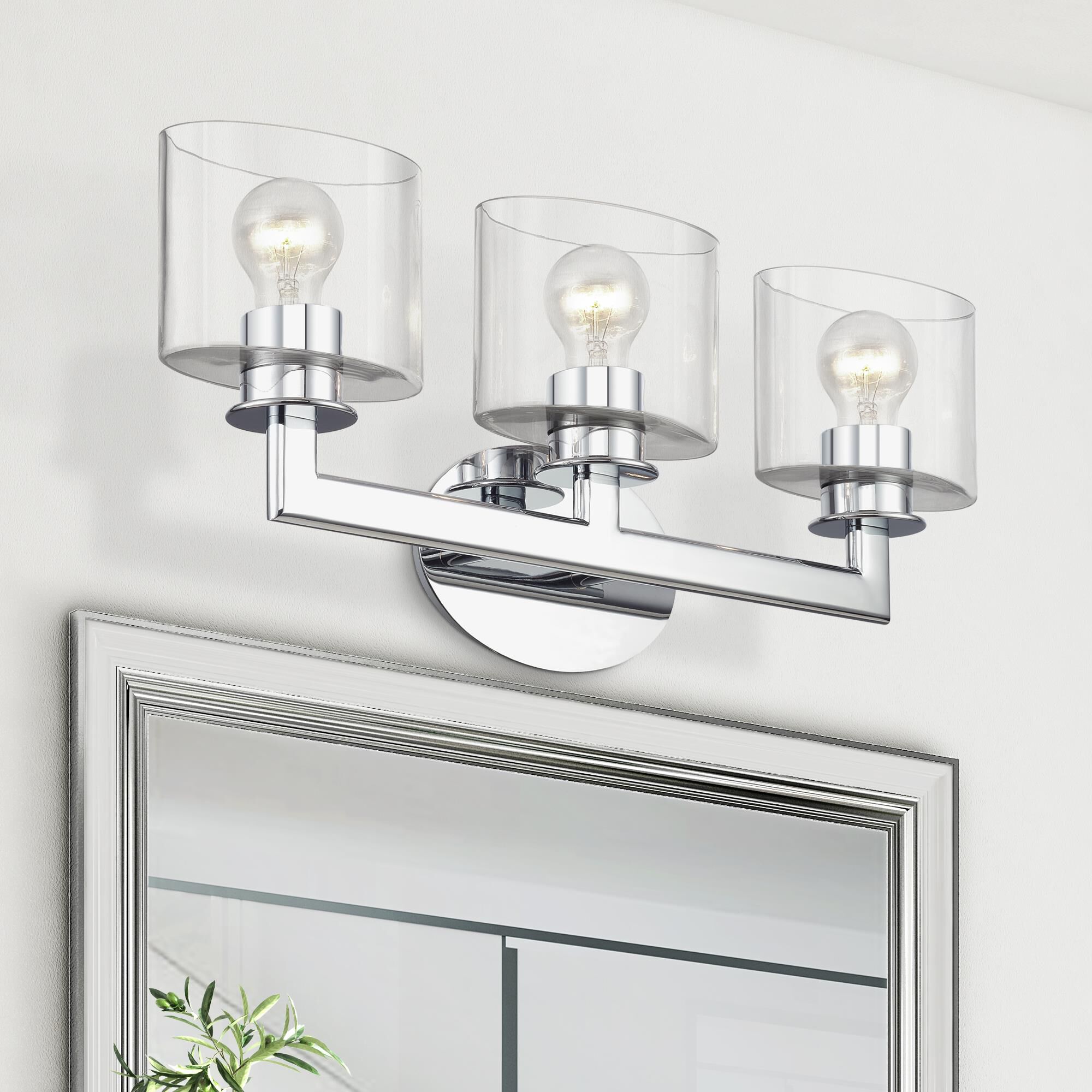 Shown in Polished Chrome finish and Mouth Blown Clear glass