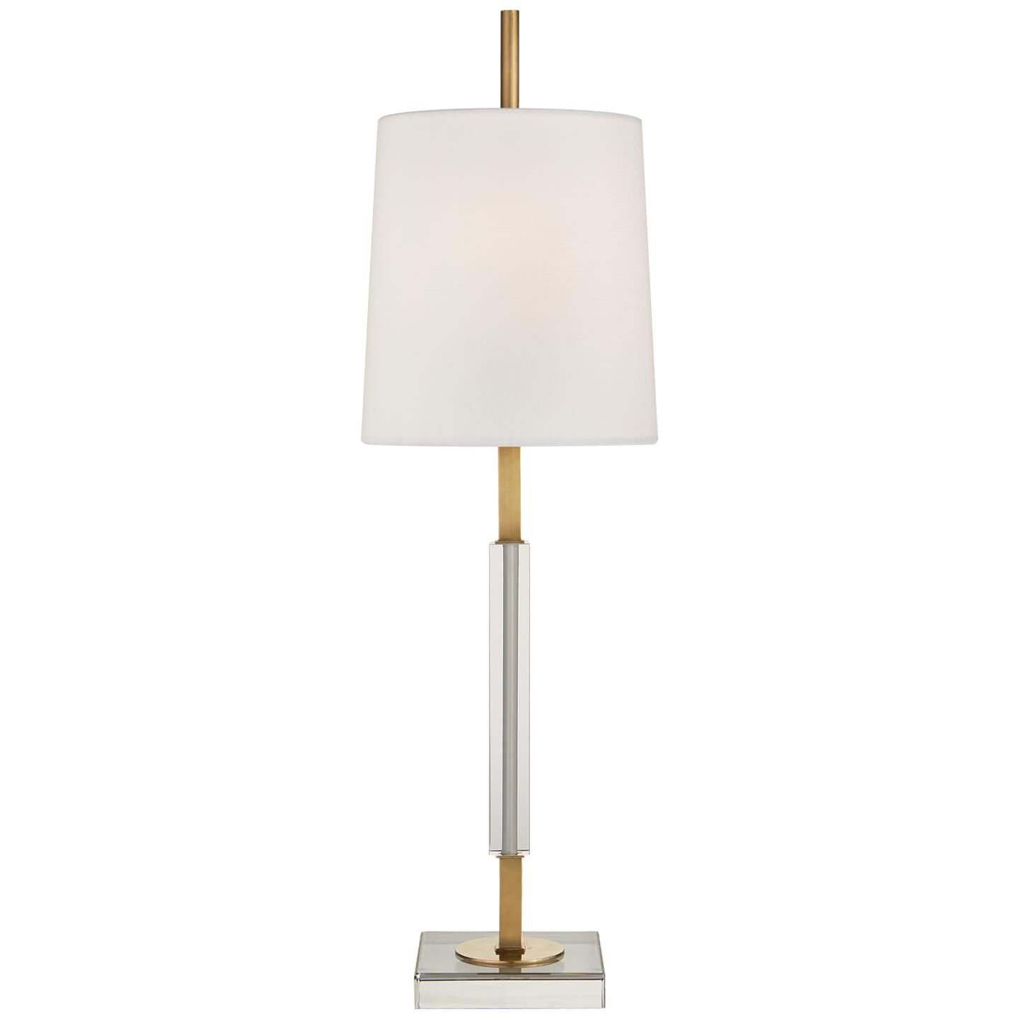 Shown in Hand-Rubbed Antique Brass With Crystal finish and Linen shade