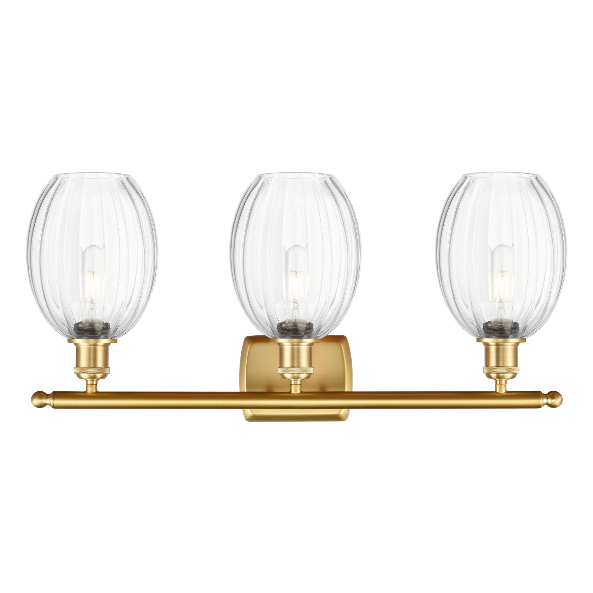 Shown in Satin Gold finish and Clear glass