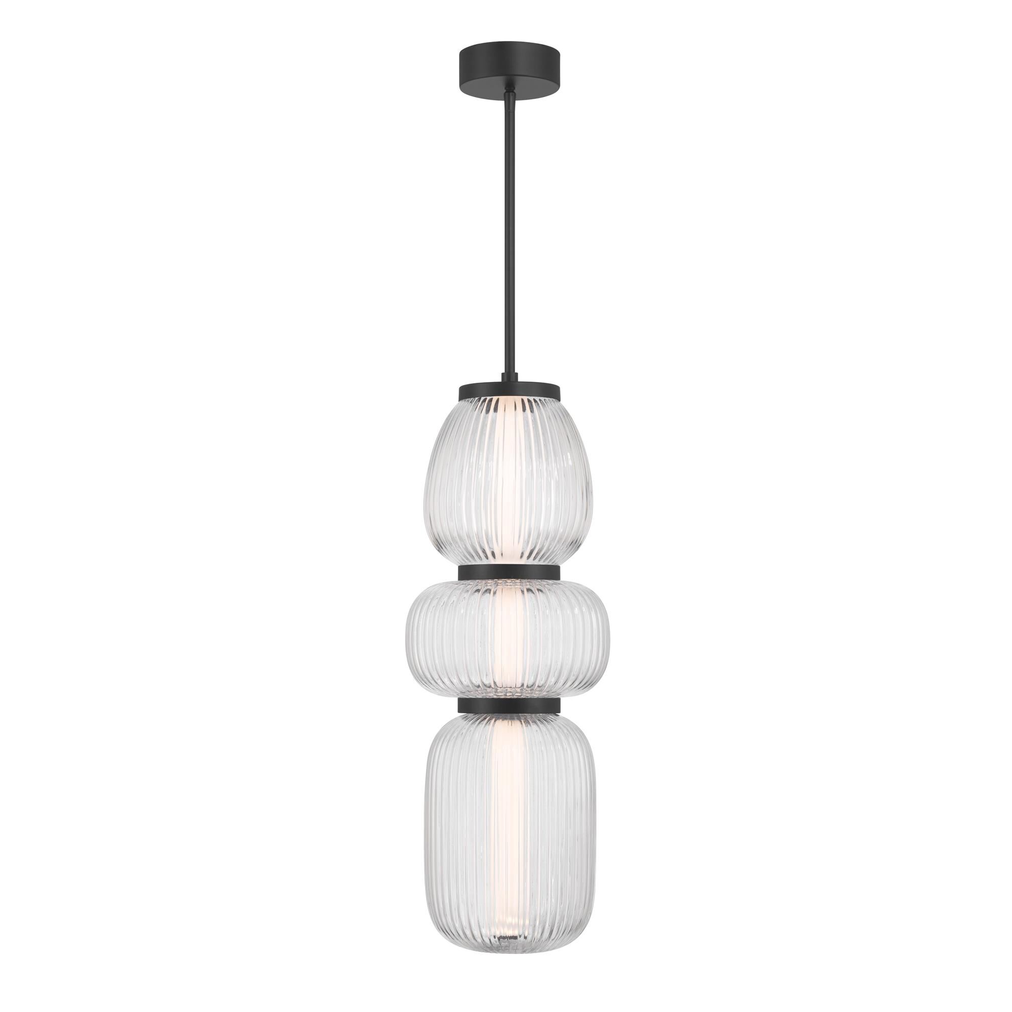 Shown in Dark Matte Black finish and Clear Ribbed glass