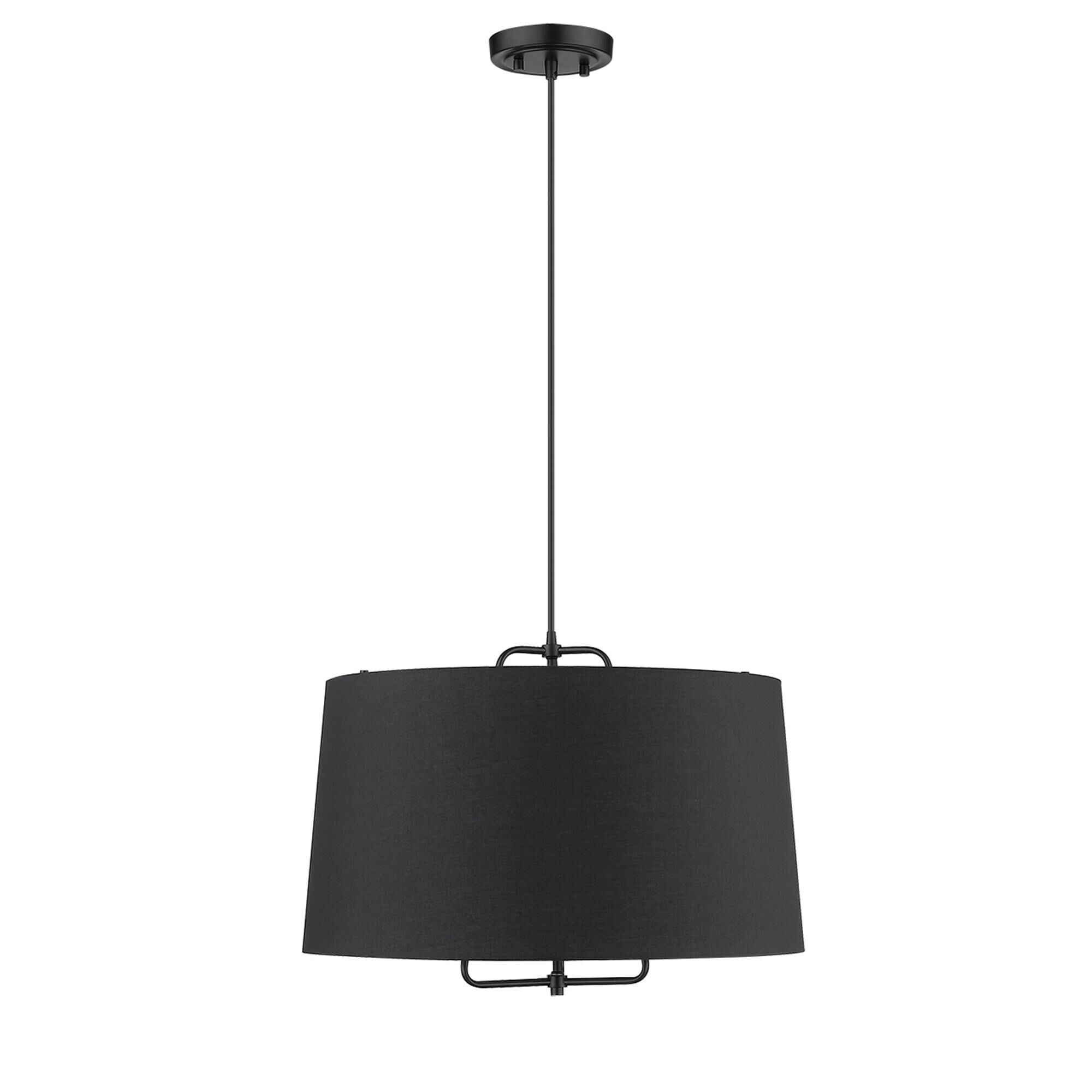 Shown in Matte Black finish and Matte Black glass and Black Hardback Linen Drum shade
