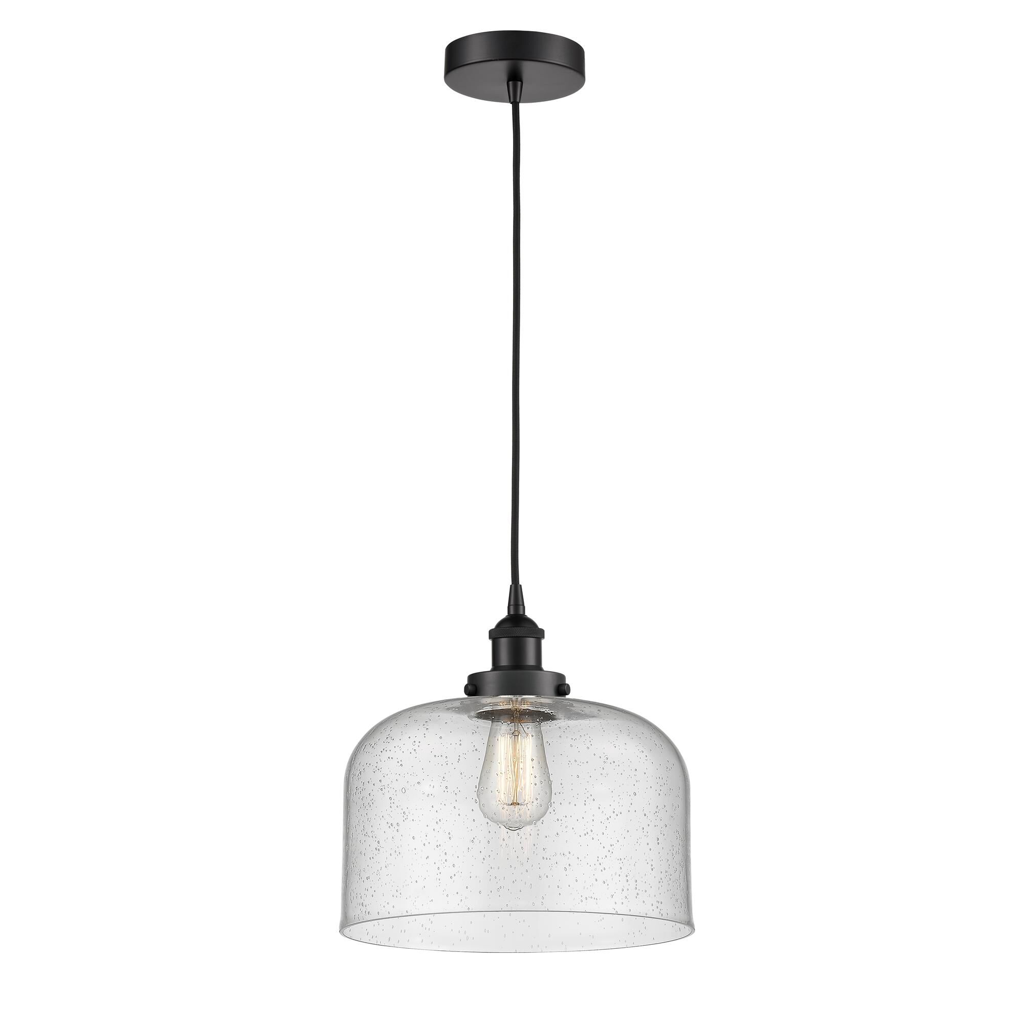 Shown in Matte Black finish and Seedy X-Large Bell glass