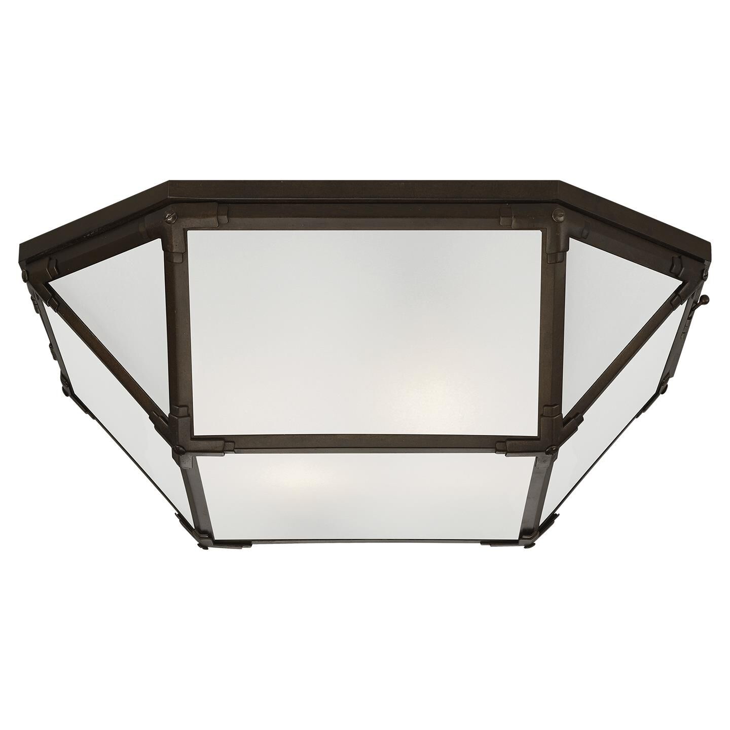 Shown in Antique Zinc finish and Frosted glass and White Glass shade and Polished Nickel accent