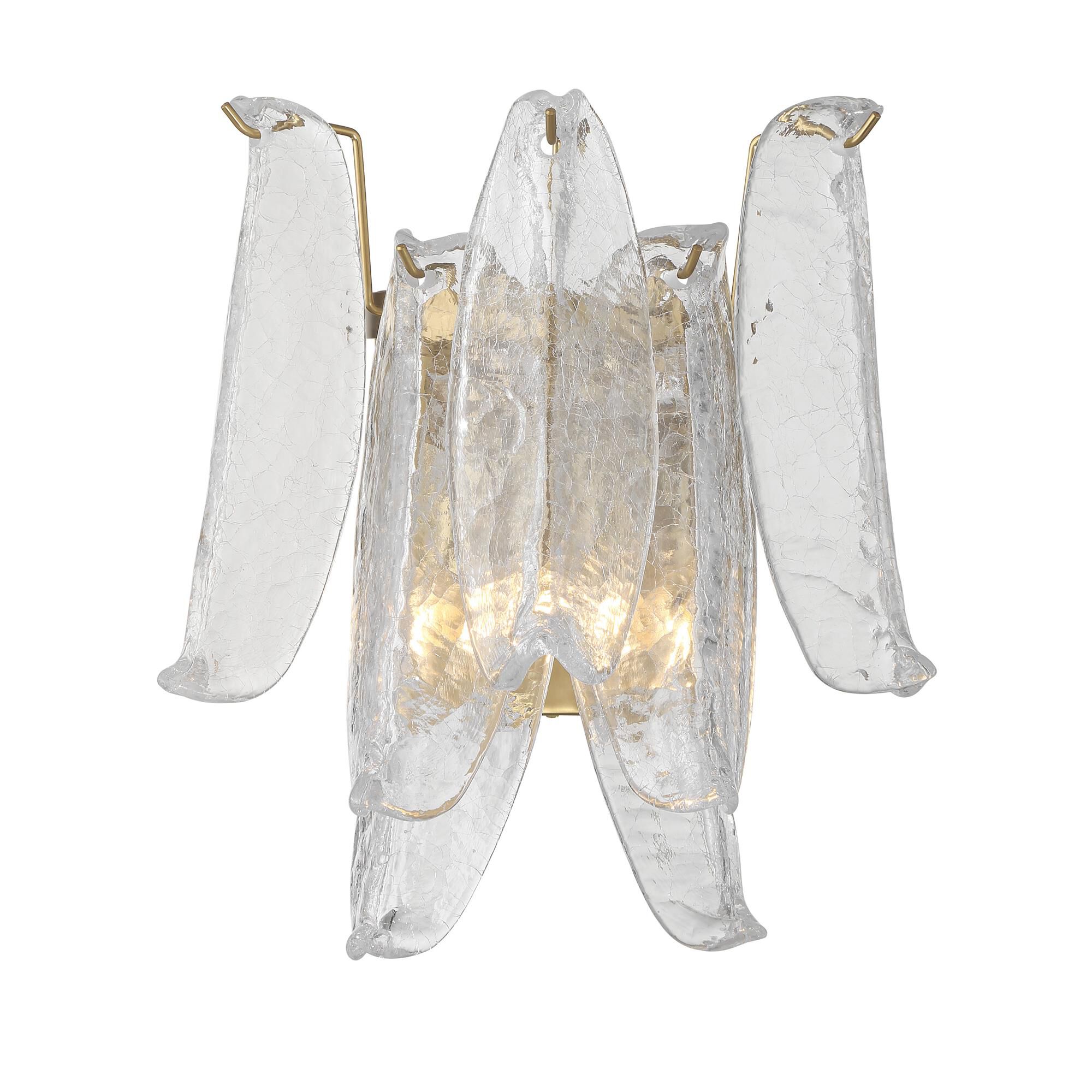 Shown in Legacy Brass finish and Clear Crackled glass