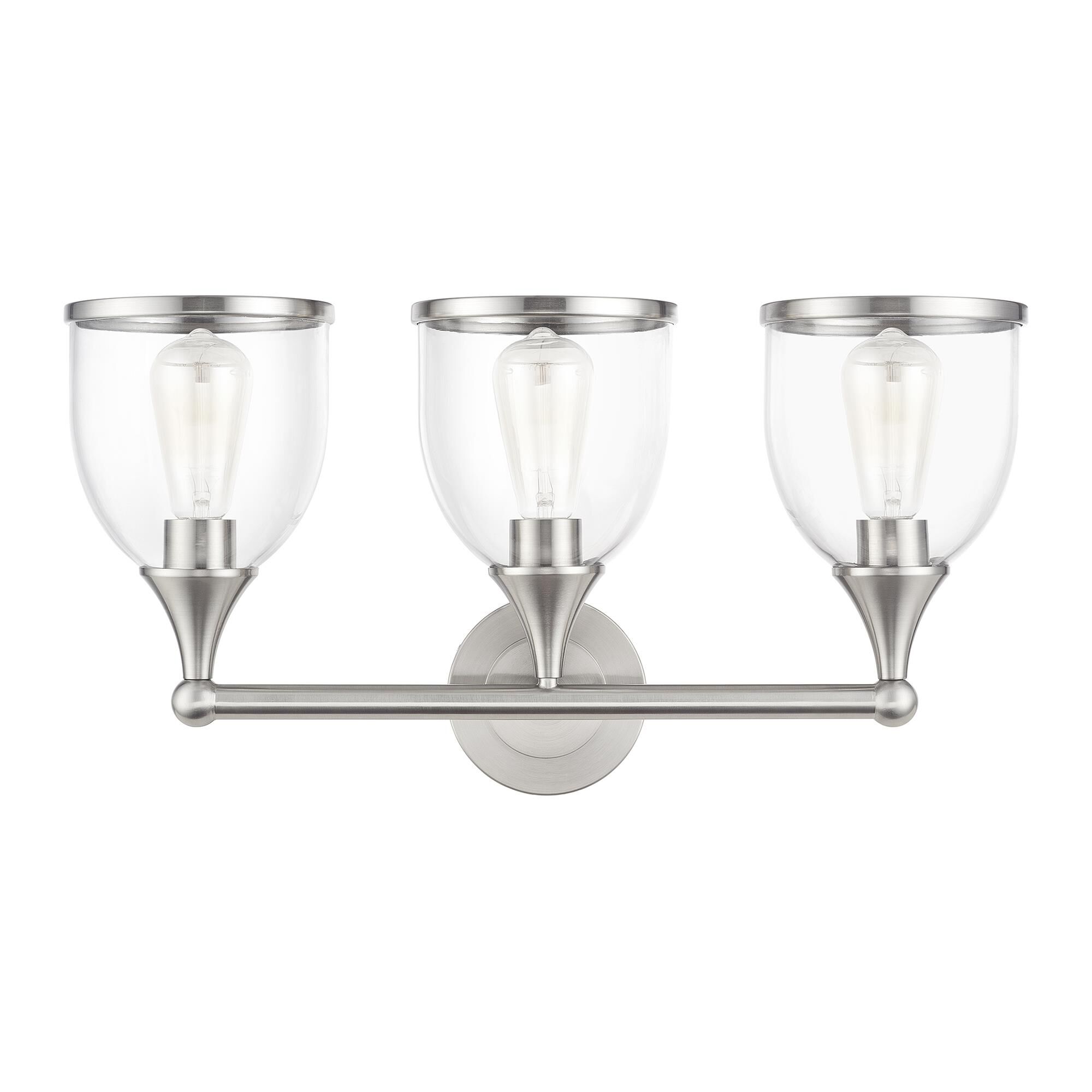 Shown in Brushed Nickel finish and Mouth Blown Clear glass