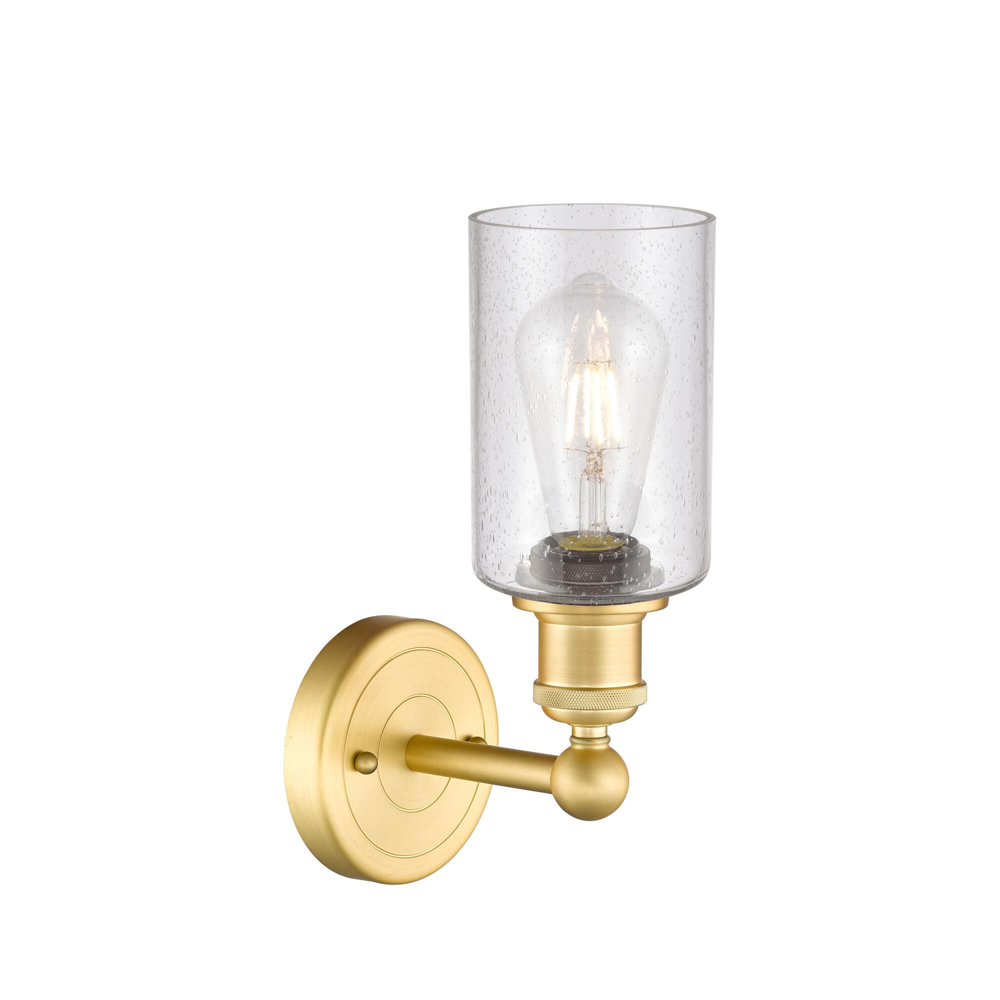 Shown in Satin Gold finish and Seedy glass