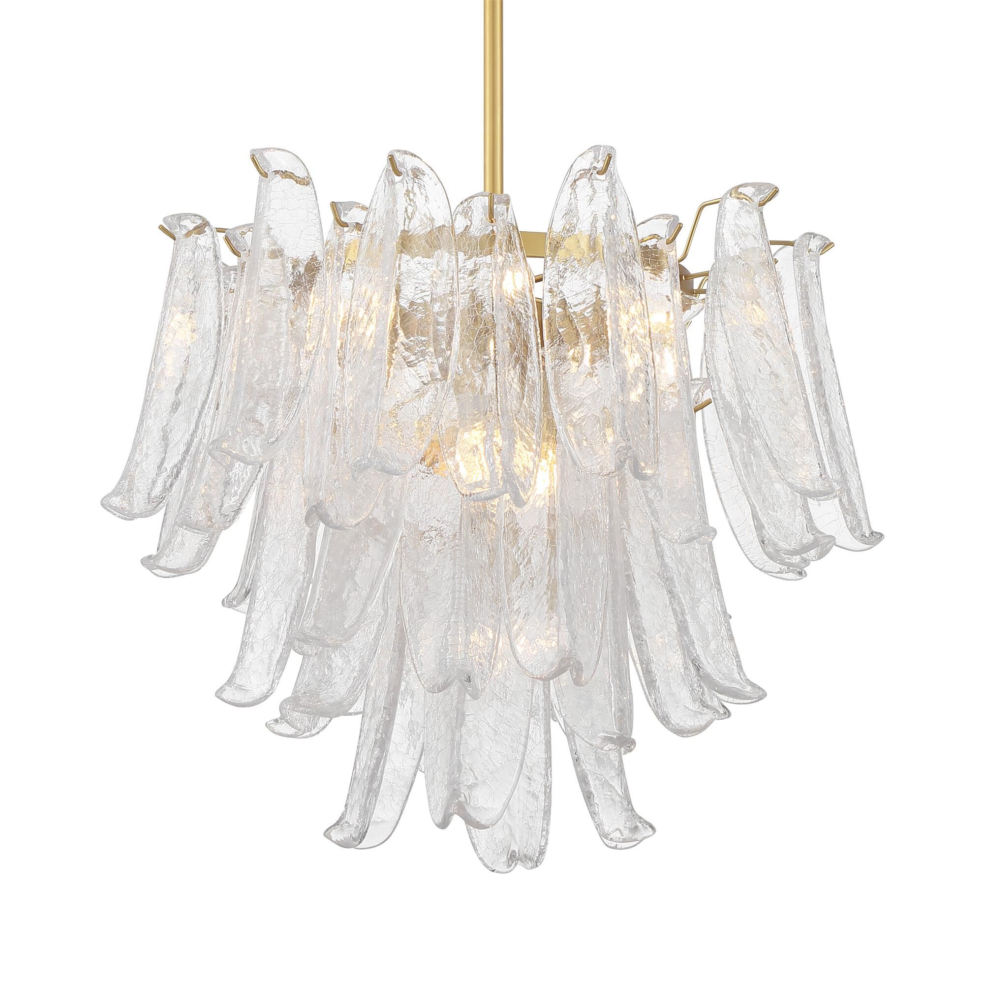 Shown in Legacy Brass finish and Clear Crackled glass