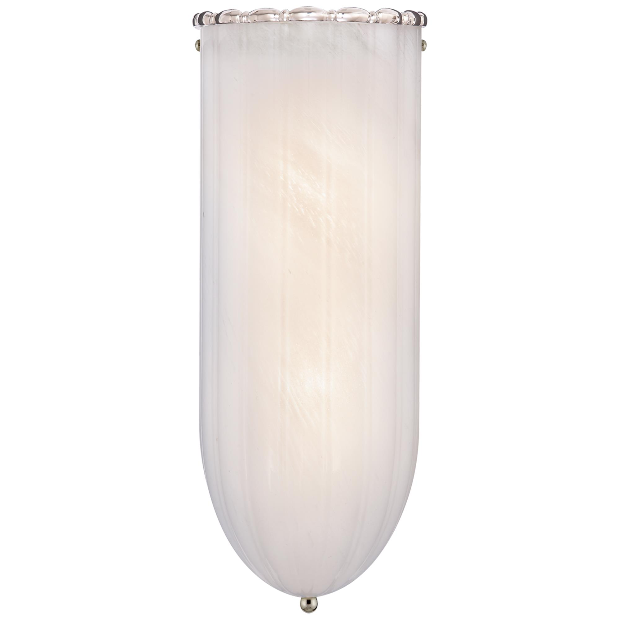 Shown in Polished Nickel finish and White glass