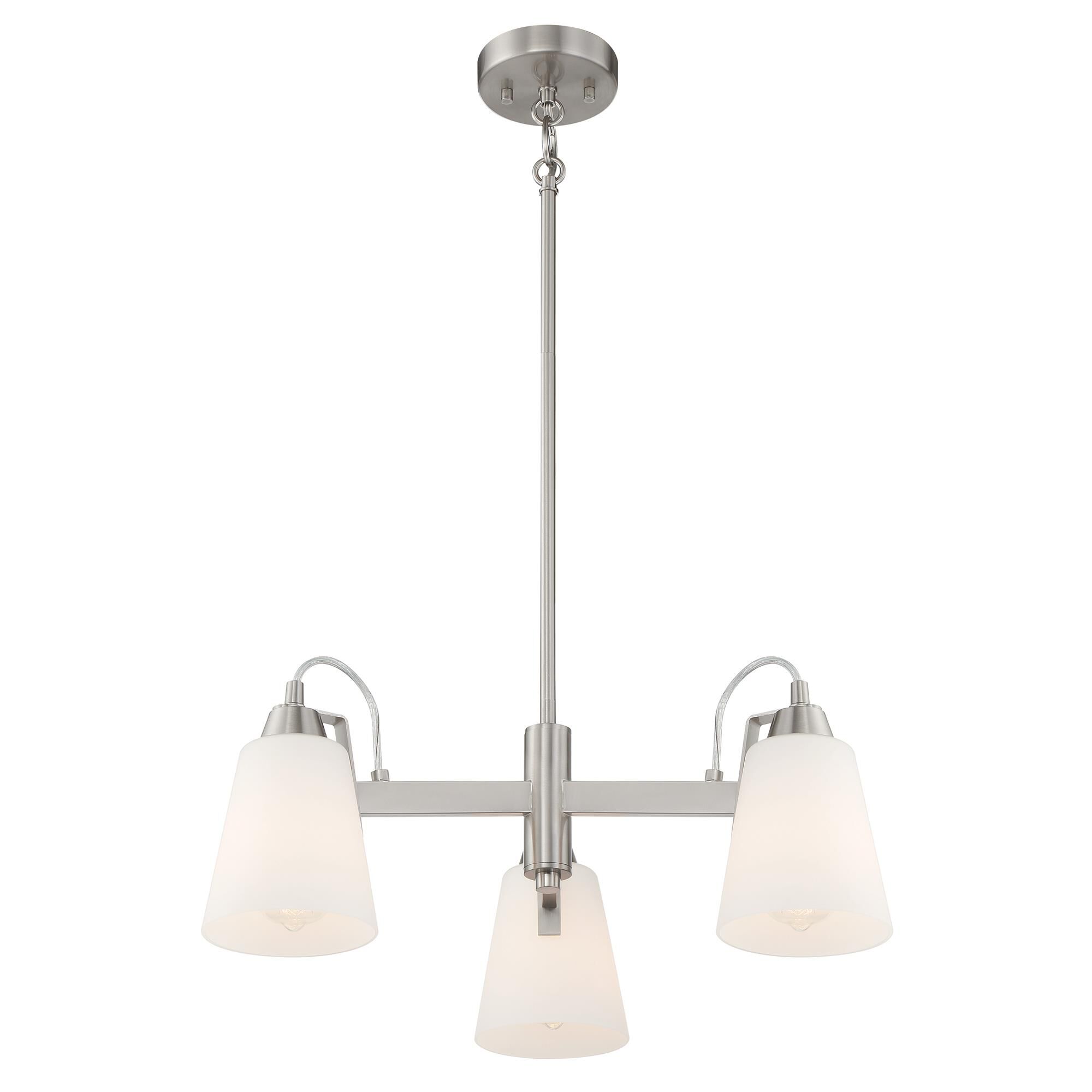 Shown in Brushed Nickel finish and Etched Opal glass and Glass shade