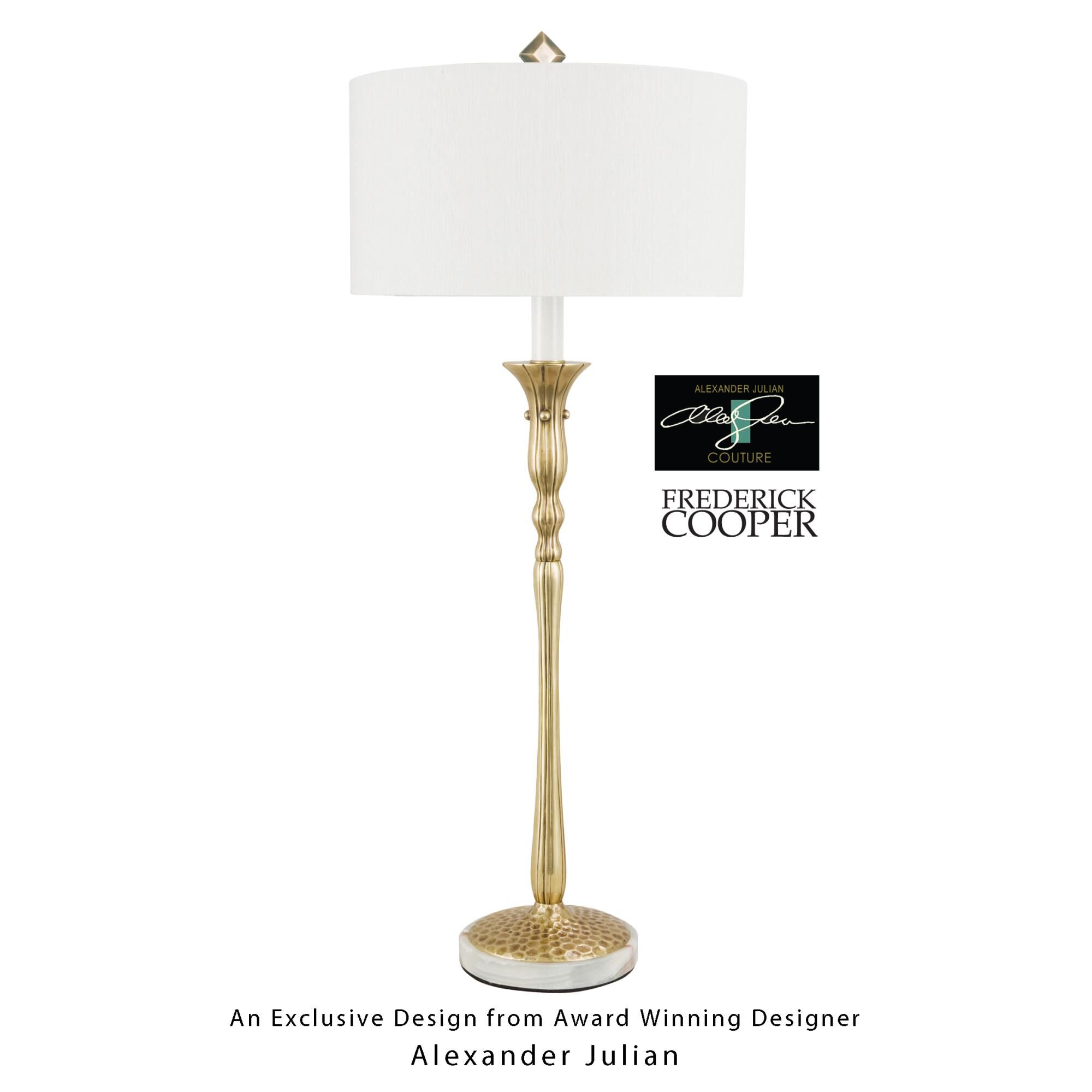 Shown in Vintage Brass finish and Raw Silk shade