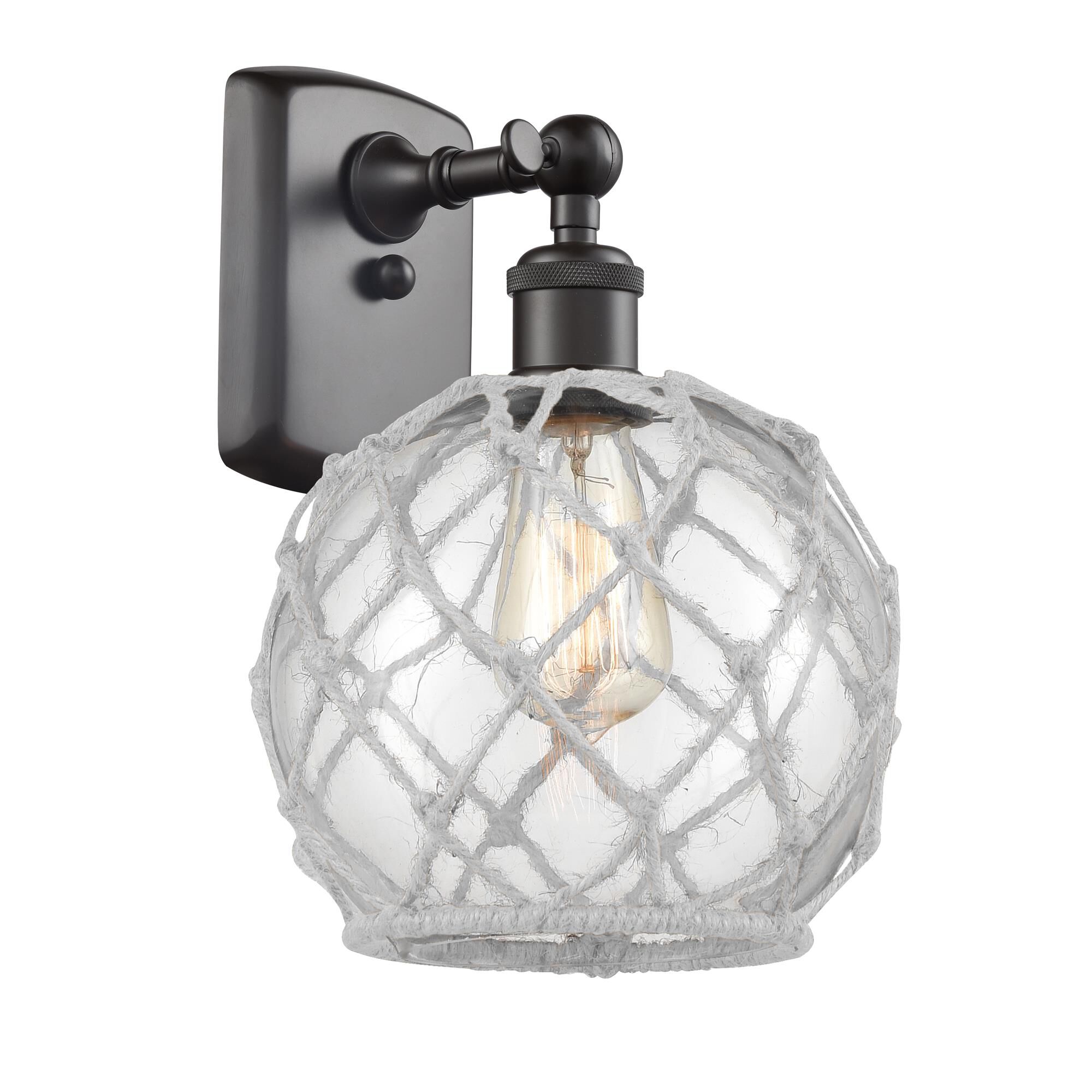 Shown in Oil Rubbed Bronze finish and Clear With White Rope glass