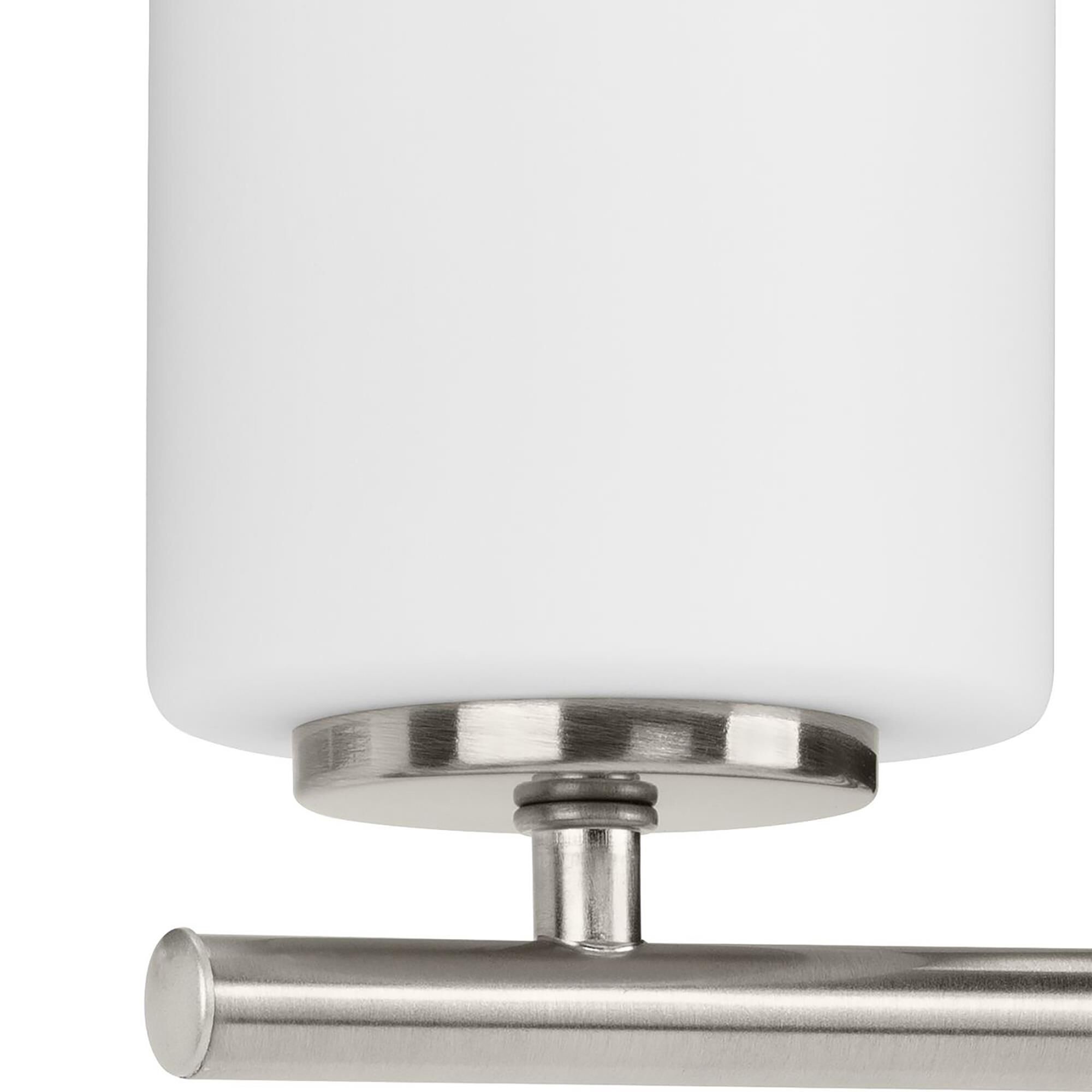 Shown in Brushed Nickel finish and Etched Painted White glass