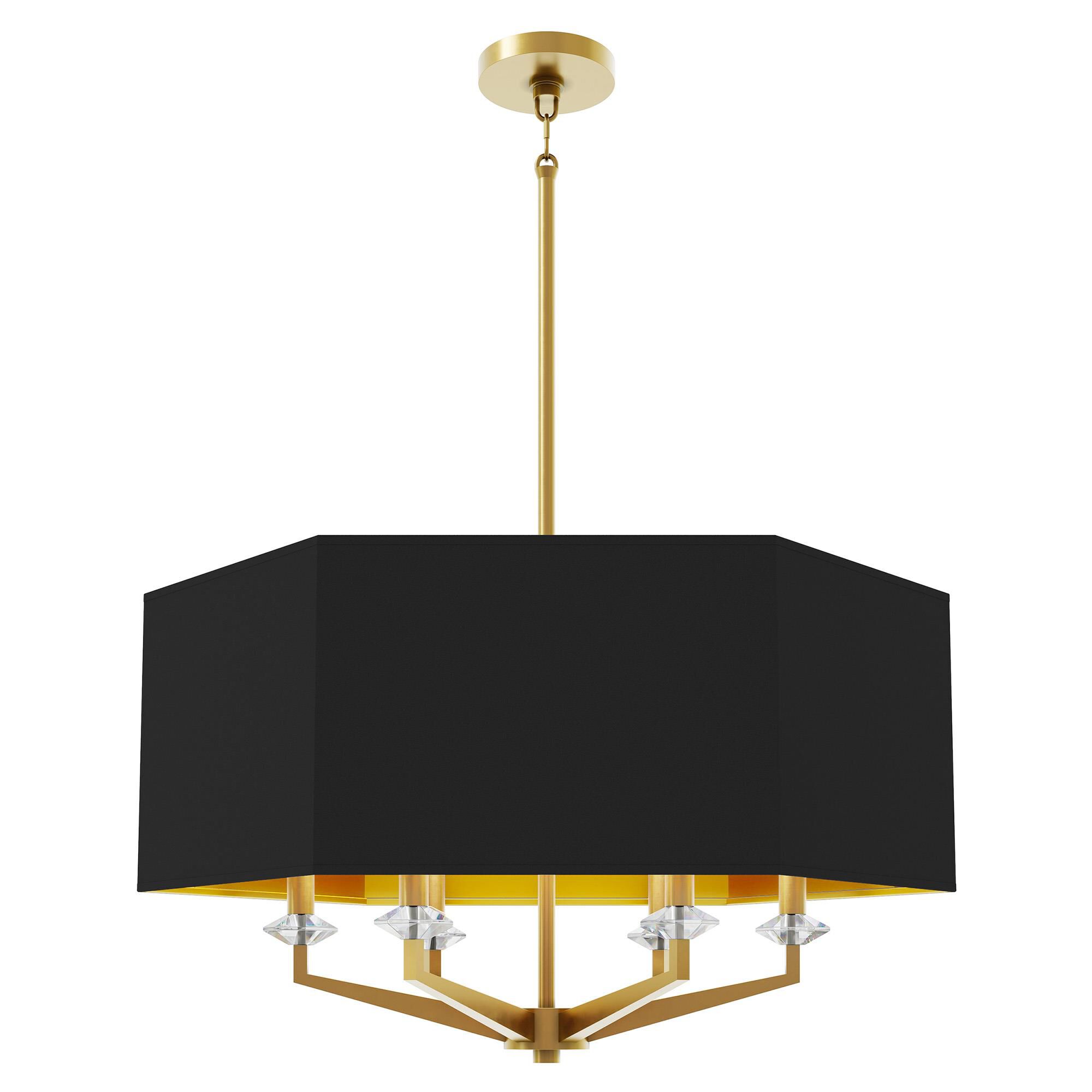 Shown in Modern Brass finish and Satin Black with Matte Gold Lining shade