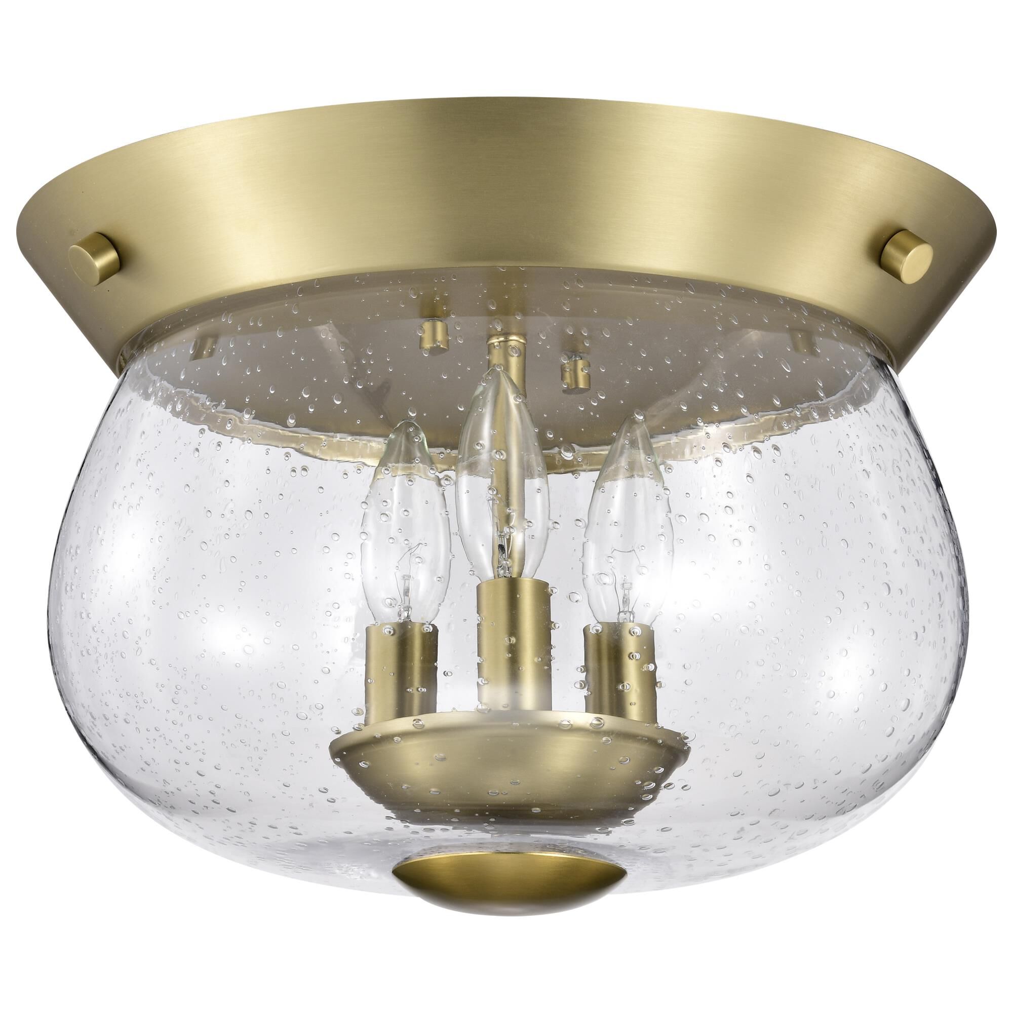 Shown in Vintage Brass finish and Clear Seeded glass