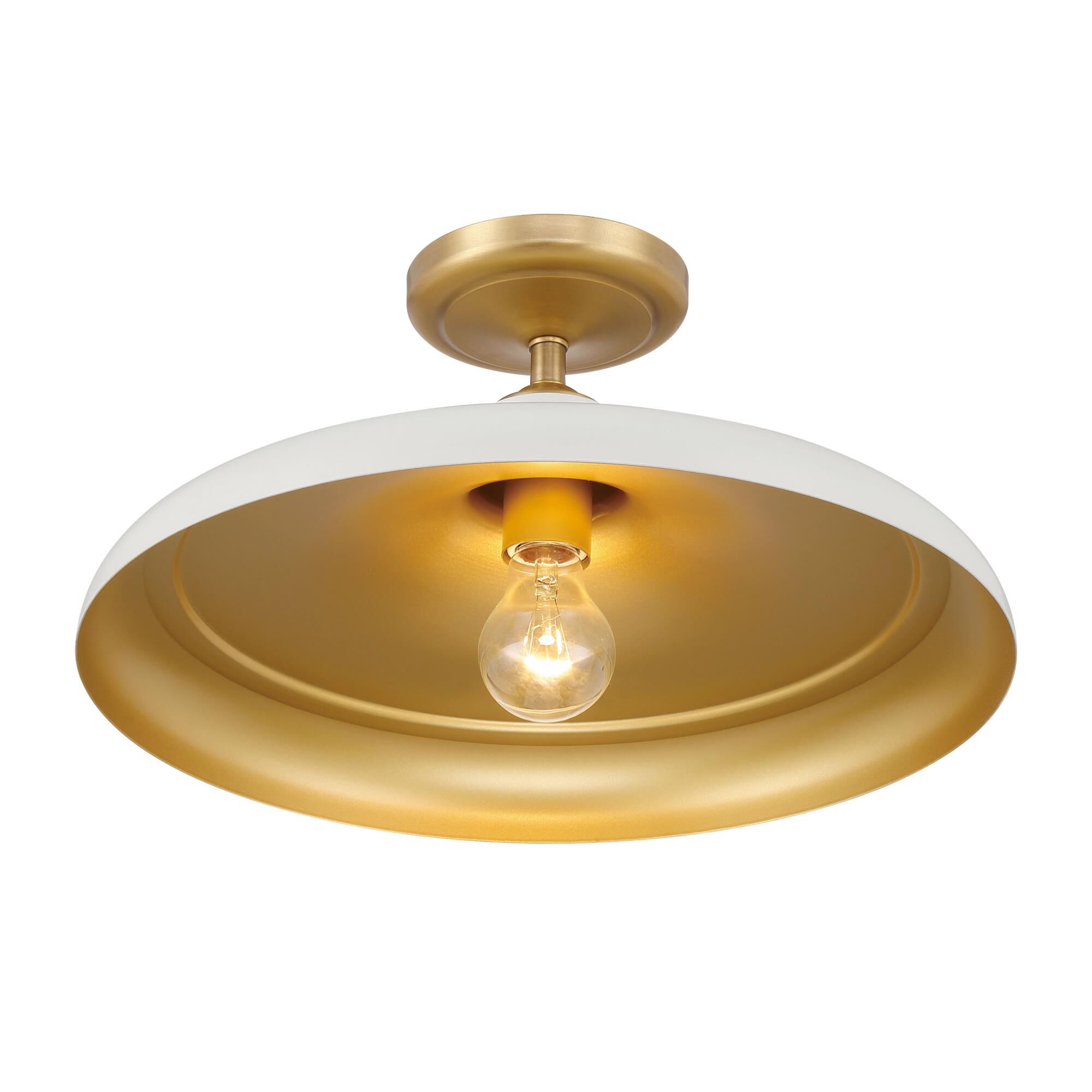 Shown in Legacy Brass & Off White Cream finish and Off White Cream (Outside)/Legacy Brass (Inside) glass and Steel shade