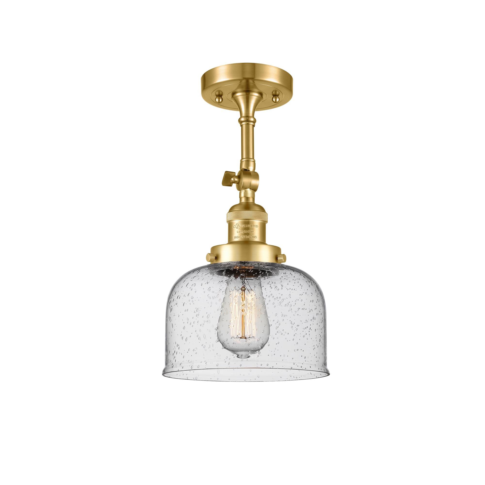 Shown in Satin Gold finish and Seedy Large Bell glass