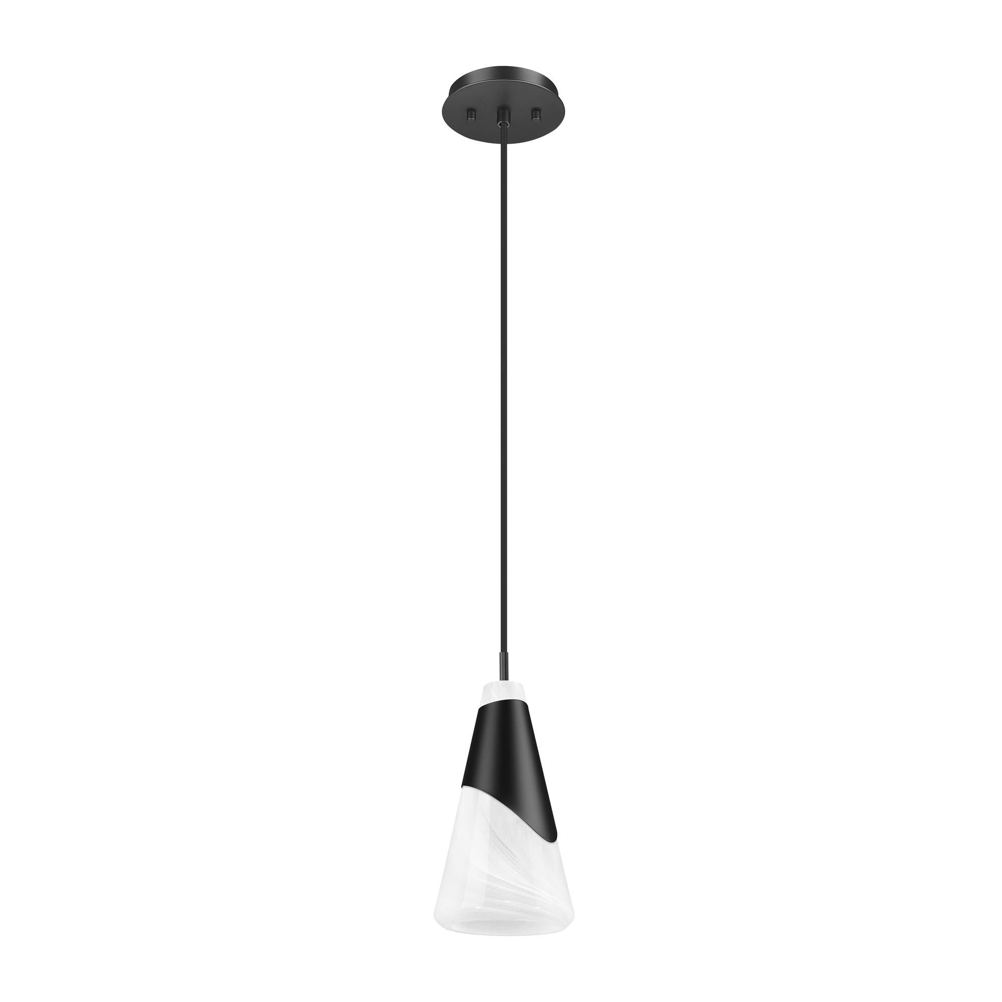 Shown in Matte Black finish and White Swirl glass and White Swirl shade