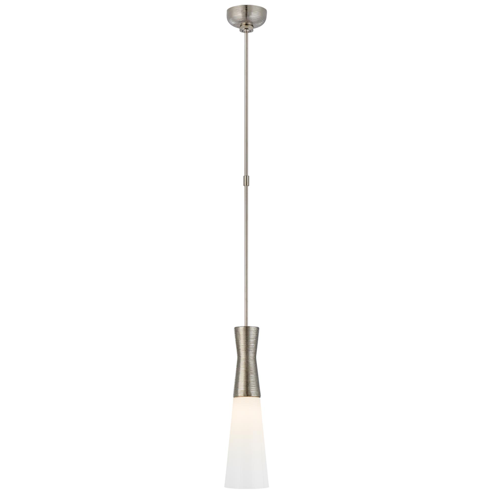 Shown in Polished Nickel finish and White  glass