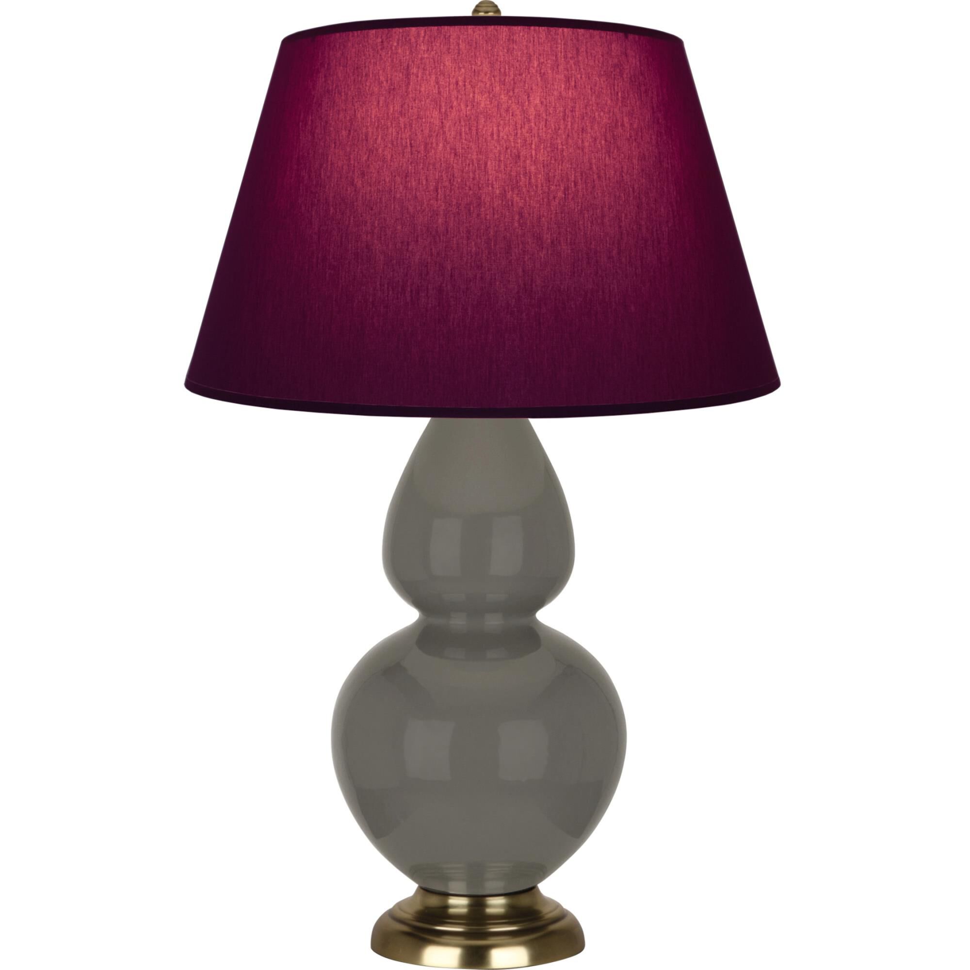 Shown in Ash finish and Plum and Lavender shade and Antique Brass accent