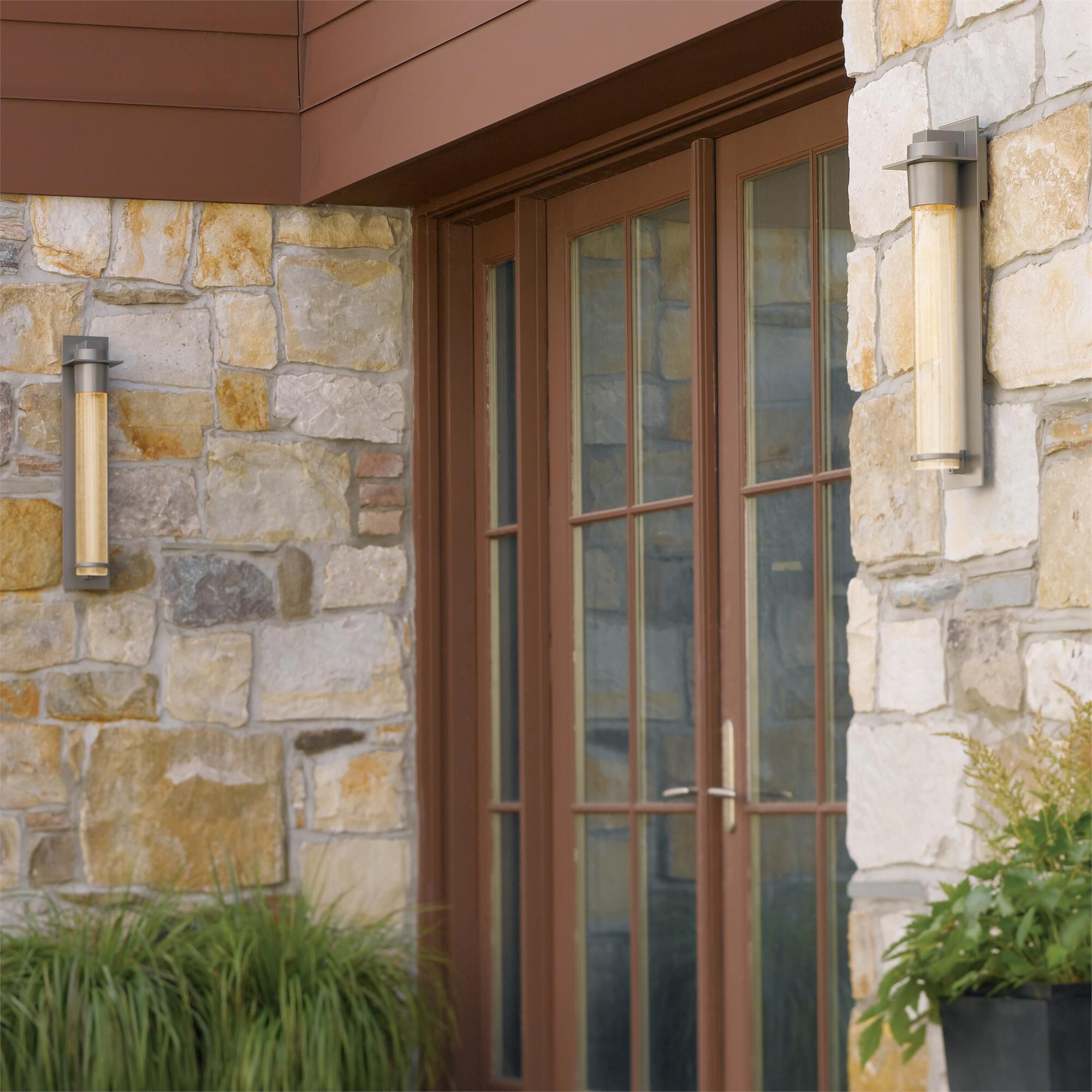 Shown in Coastal Burnished Steel finish and Seeded Clear  glass