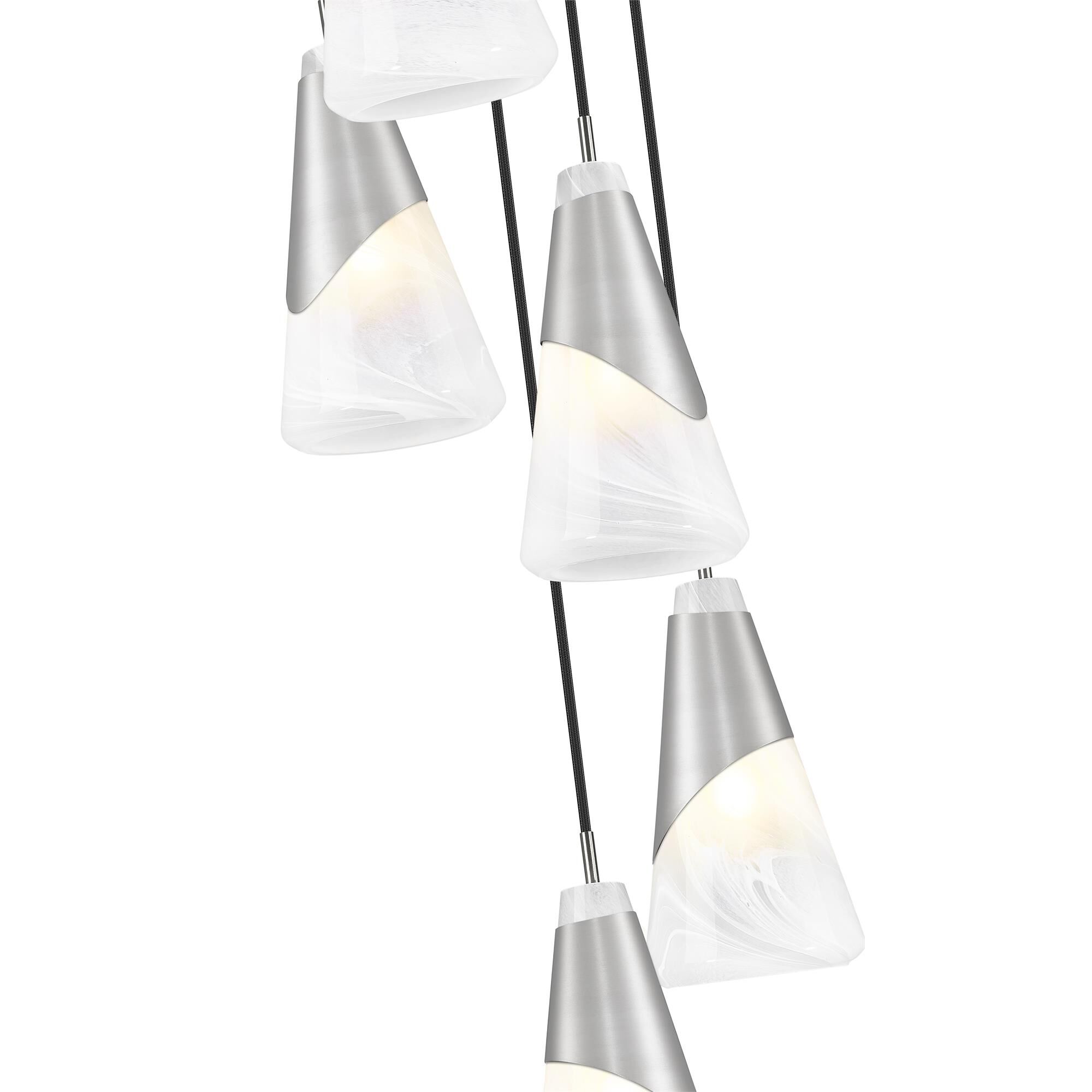 Shown in Brushed Nickel finish and White Swirl glass and White Swirl shade