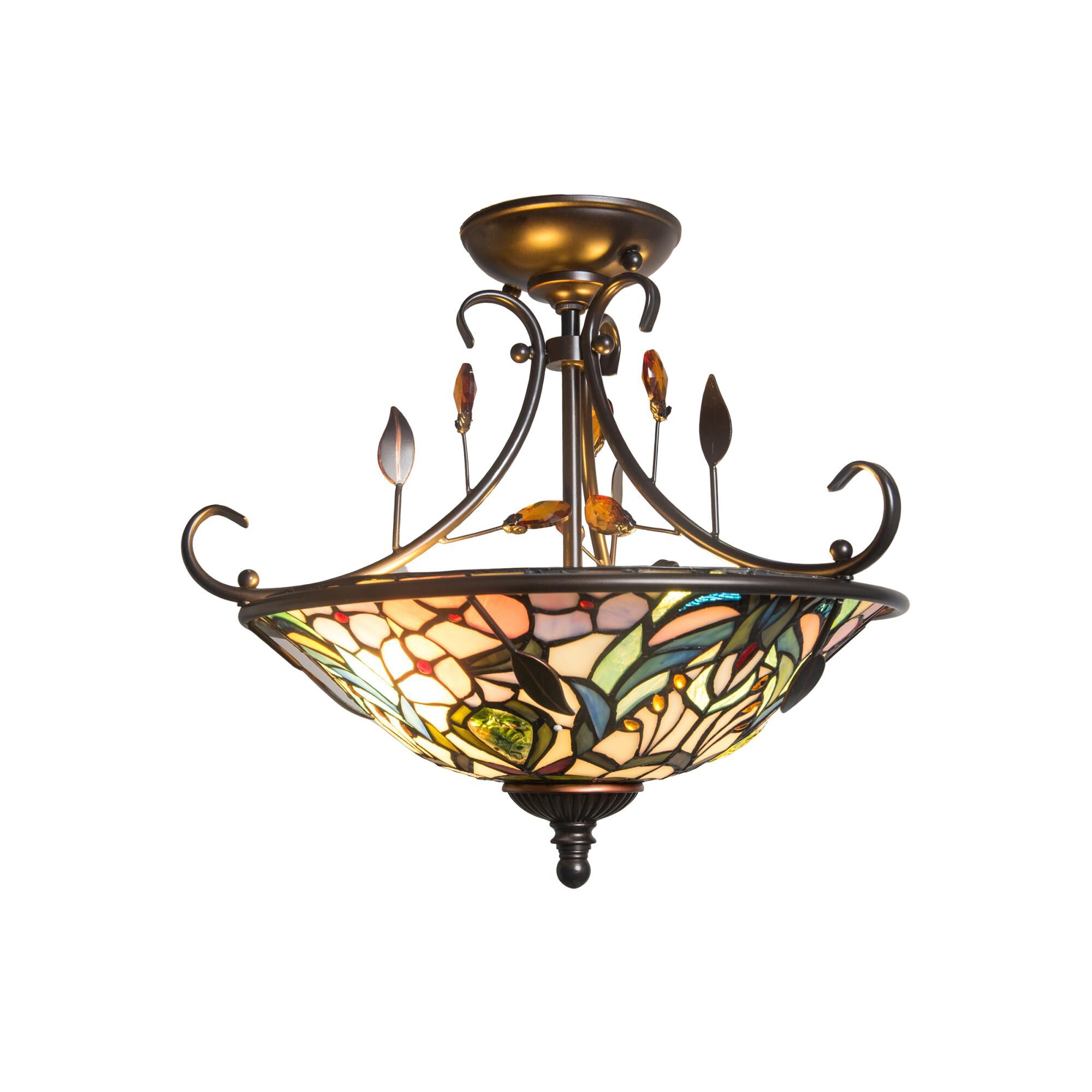 Shown in Antique Golden Sand finish and Tiffany glass