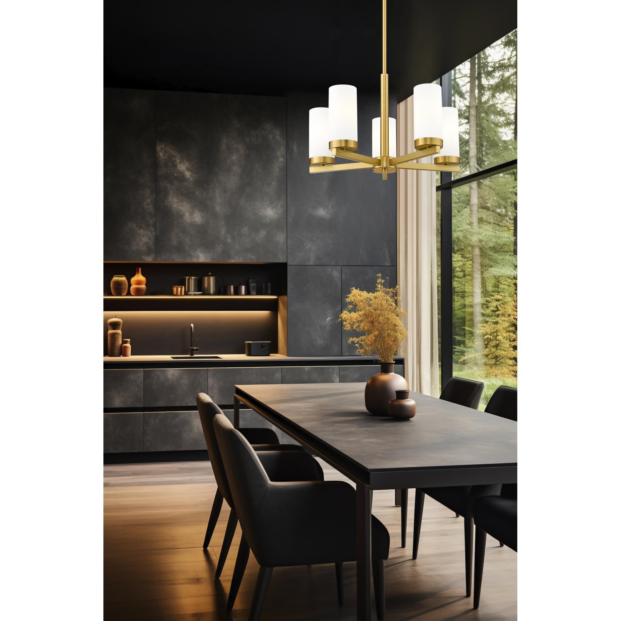 Shown in Modern Gold finish and White glass